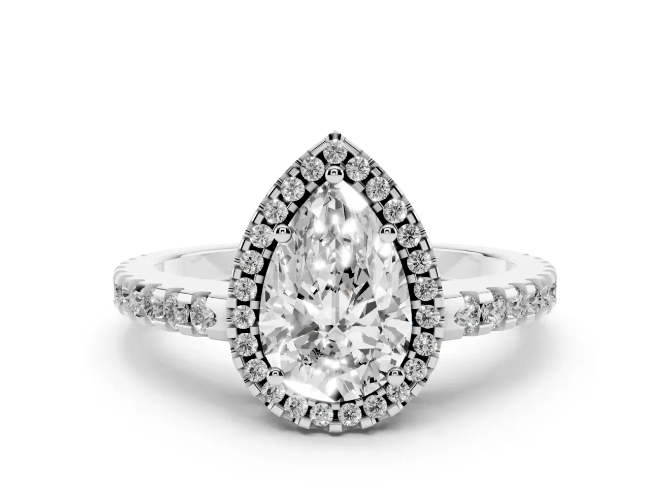 Pear-Shaped Halo Engagement Ring Setting | Half Pave Band | White Gold