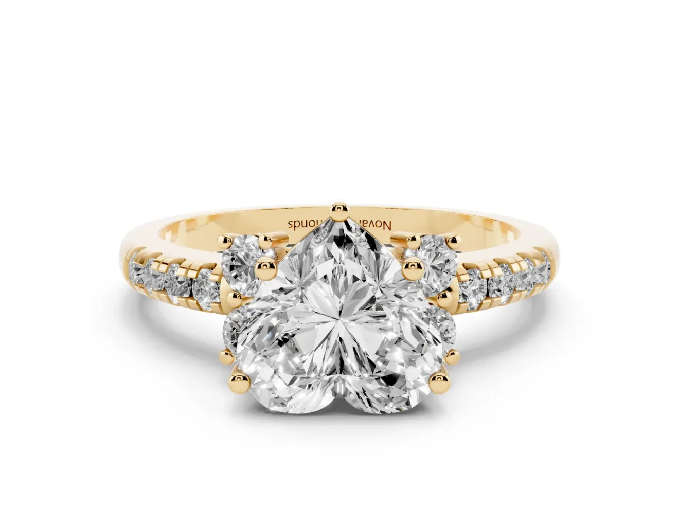Heart-Shaped Side Stone Pave Engagement Ring Setting | Paired Round Accents | Yellow Gold