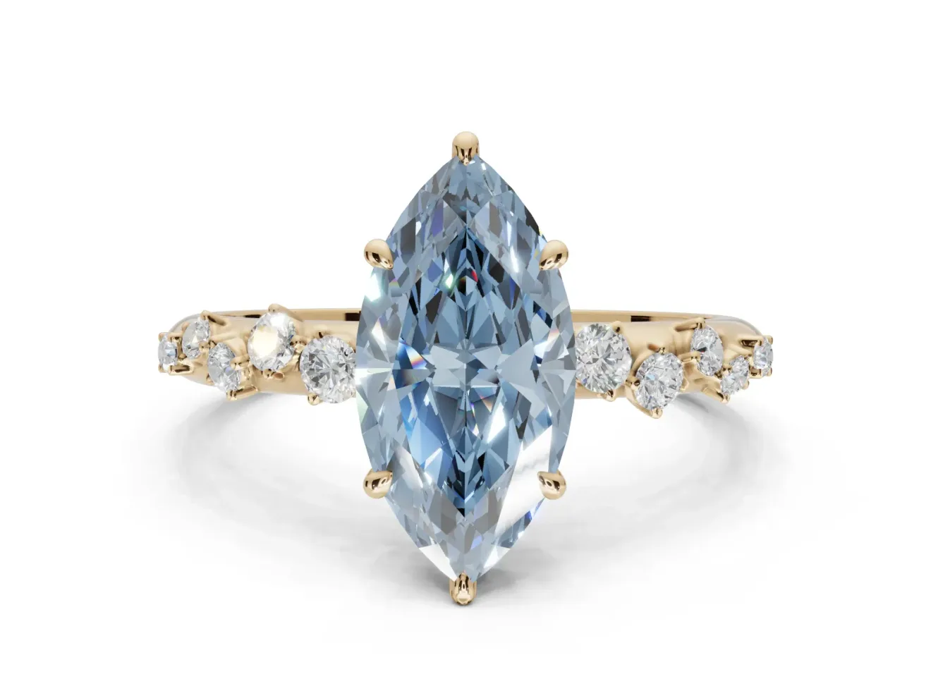 Marquise Graduated Solitaire Engagement Ring Setting for a Fancy Blue Lab-Grown Diamond | Yellow Gold
