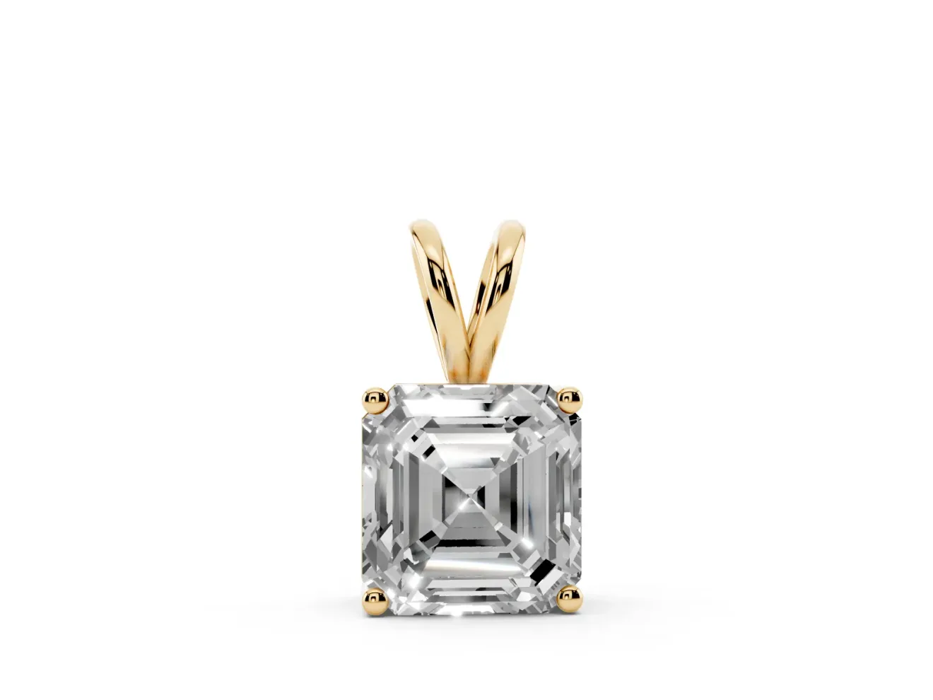 Asscher Cut Lab-Grown Diamond Solitaire Pendant Necklace | V-Shaped Bail | Yellow Gold