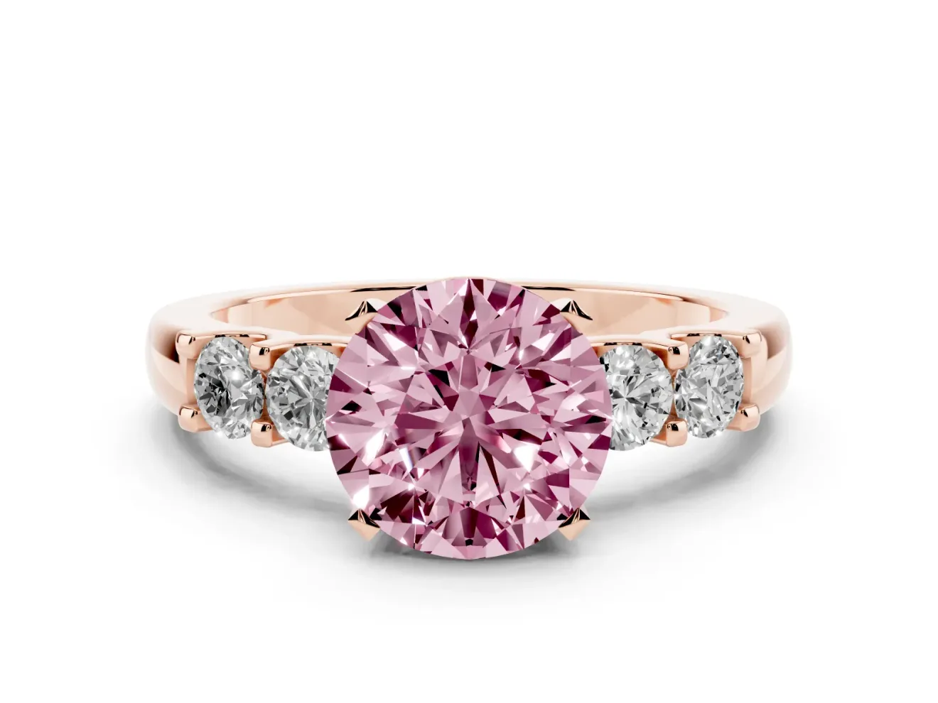 Round Five Stone Engagement Ring Setting for a Fancy Pink Lab-Grown Diamond | Rose Gold