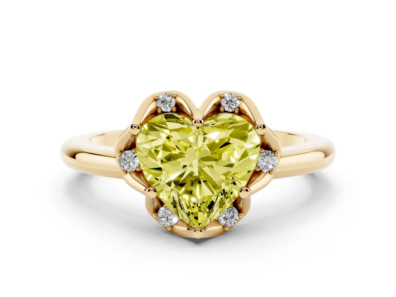 Heart-Shaped Petal Halo Engagement Ring Setting for a Fancy Yellow Lab-Grown Diamond | Yellow Gold