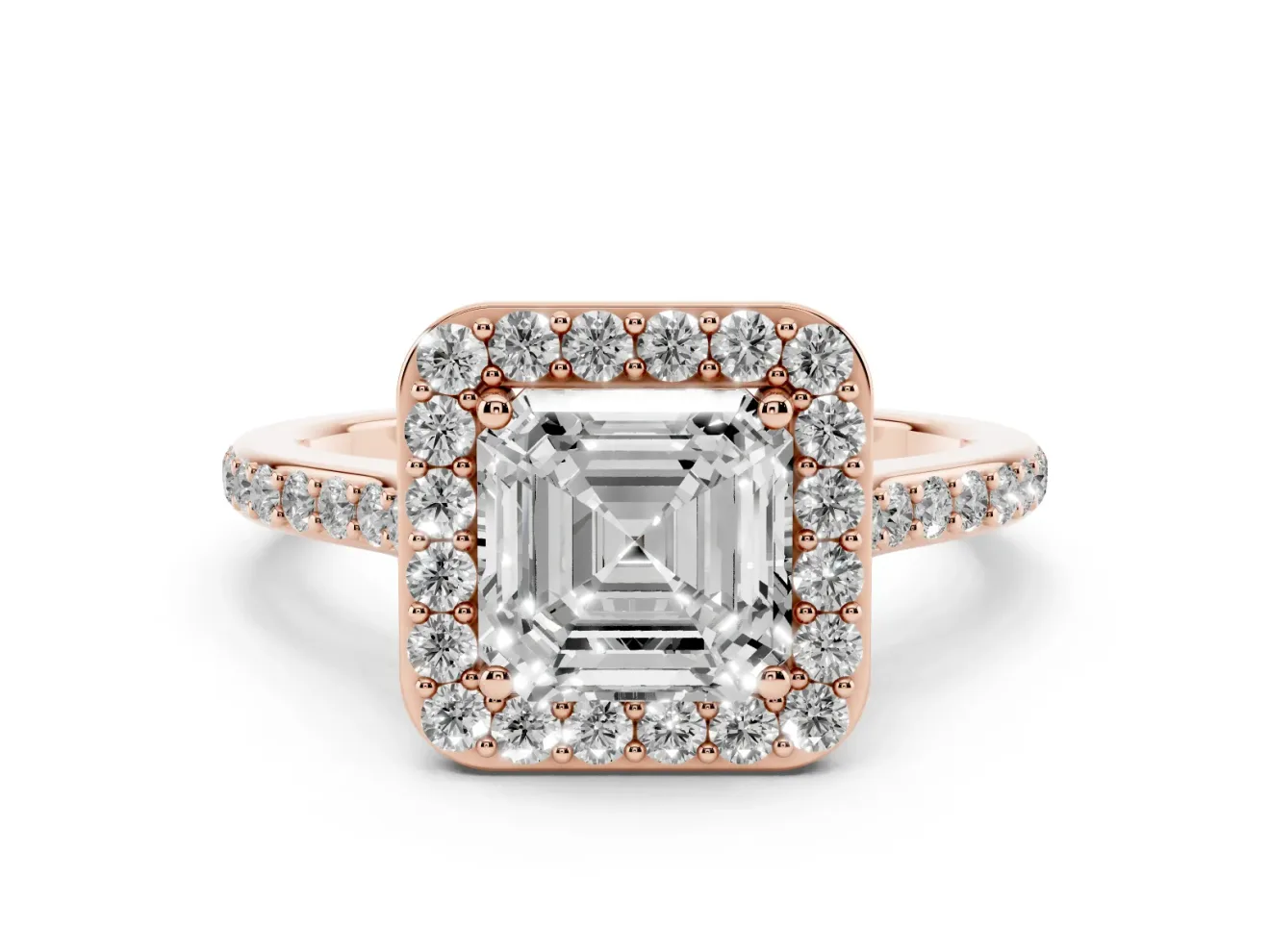 Asscher Cut Pavé Halo Engagement Ring Setting | Rose Gold