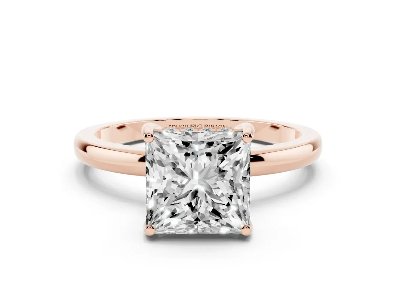 Princess Cut Hidden Halo Solitaire Engagement Ring Setting | Thin Wire Band | Rose Gold