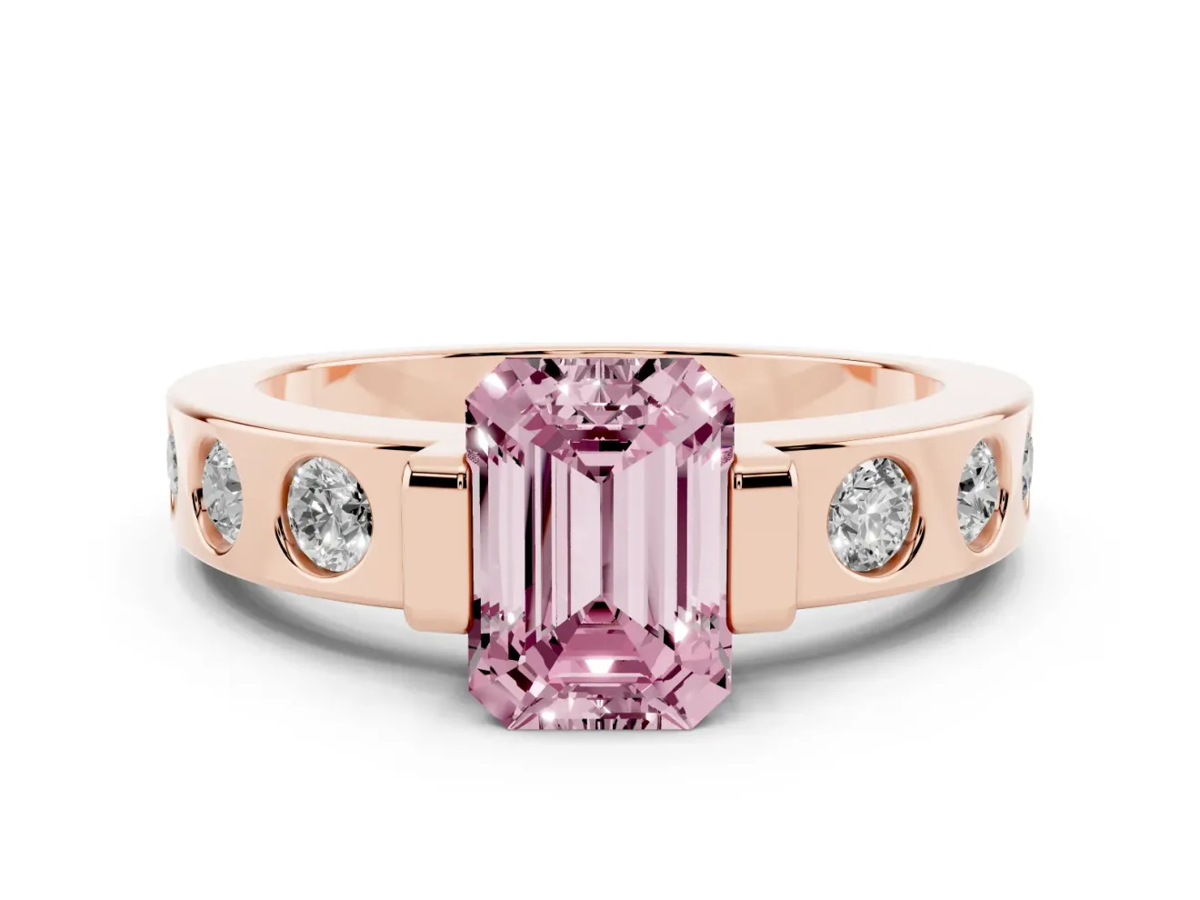 Emerald Cut Tension Style Engagement Ring Setting for a Fancy Pink Lab-Grown Diamond | Rose Gold