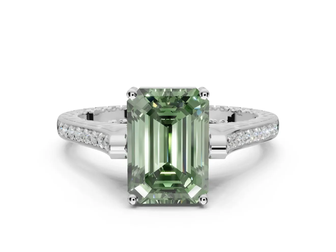 Emerald Cut Engagement Ring Setting for a Fancy Green Lab-Grown Diamond | Sterling Silver - Design NV-24586