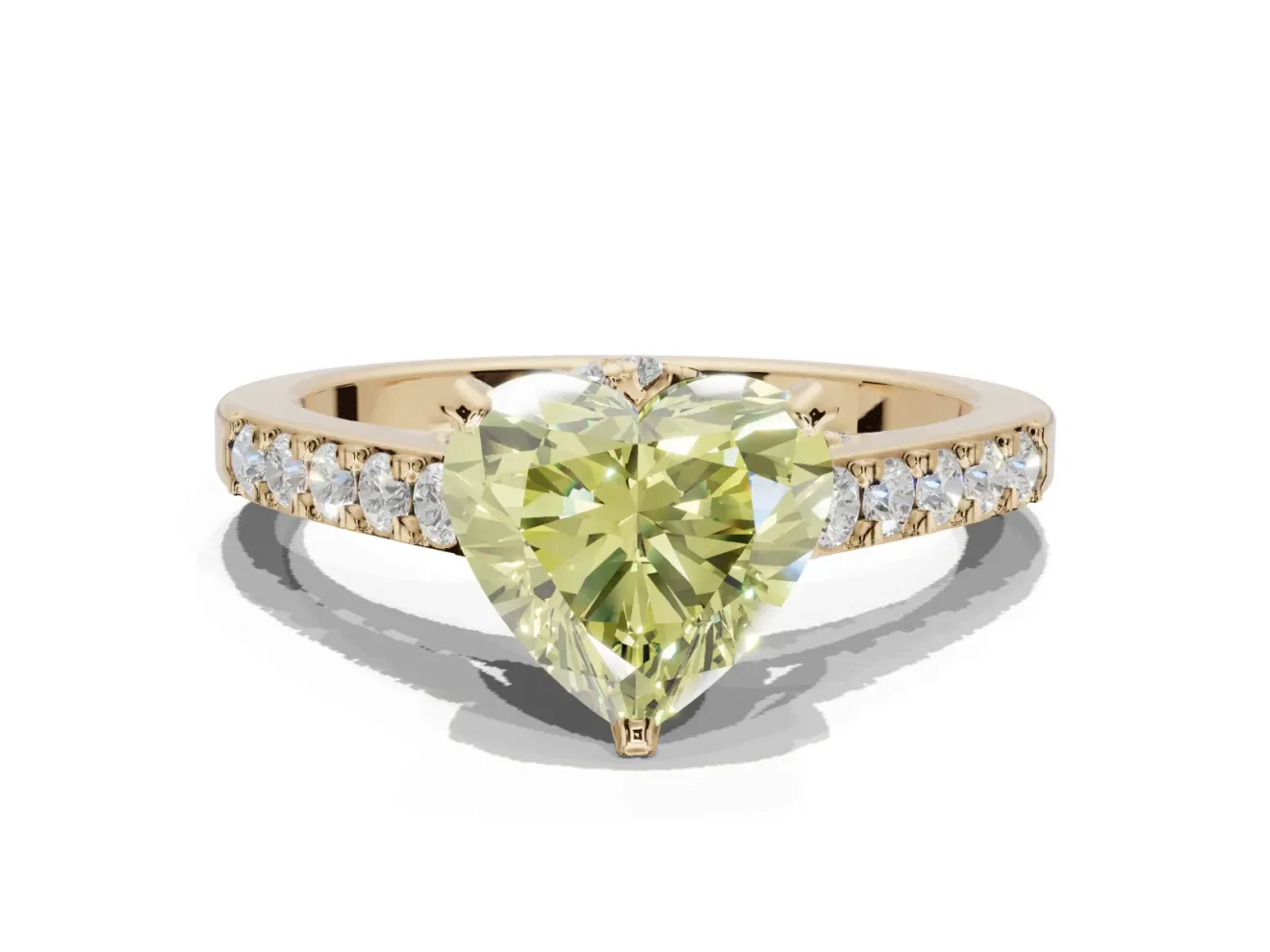 Heart-Shaped Pavé Engagement Ring Setting for a Fancy Yellow Lab-Grown Diamond | Crossover Gallery | Yellow Gold