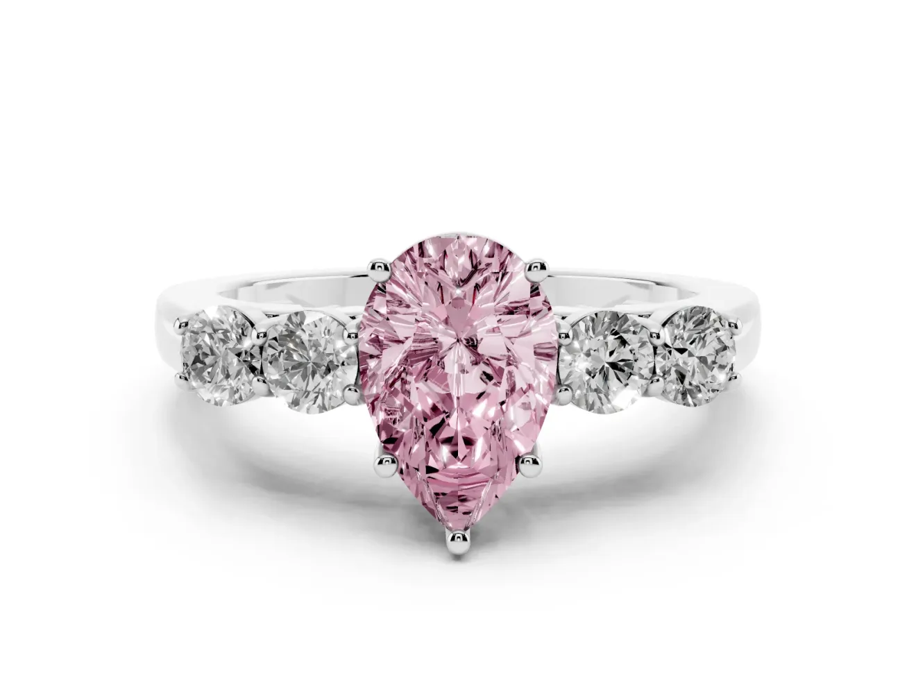 Pear-Shaped 5 Stone Engagement Ring Setting for a Fancy Pink Lab-Grown Diamond | Platinum