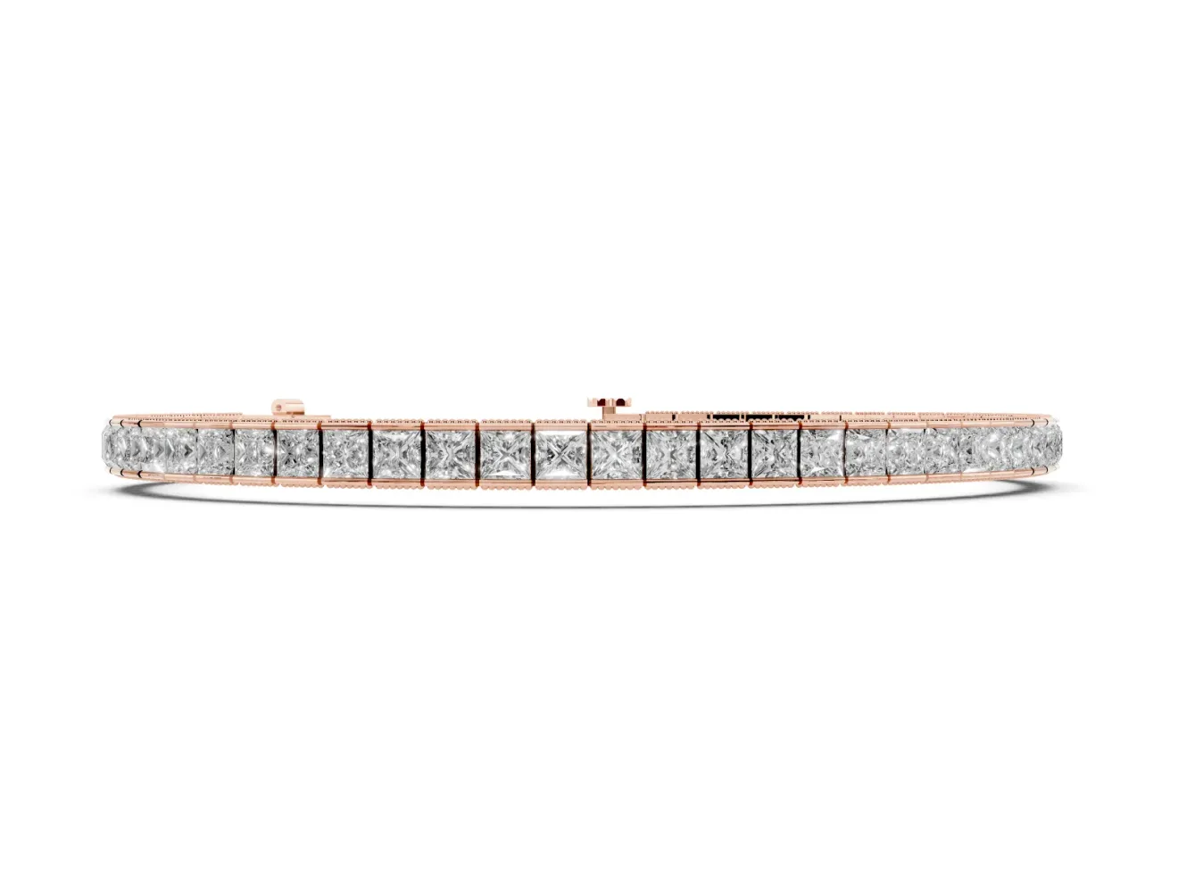 Princess Cut Diamond Channel Set Tennis Bracelet Set in Rose gold with Box Clasp