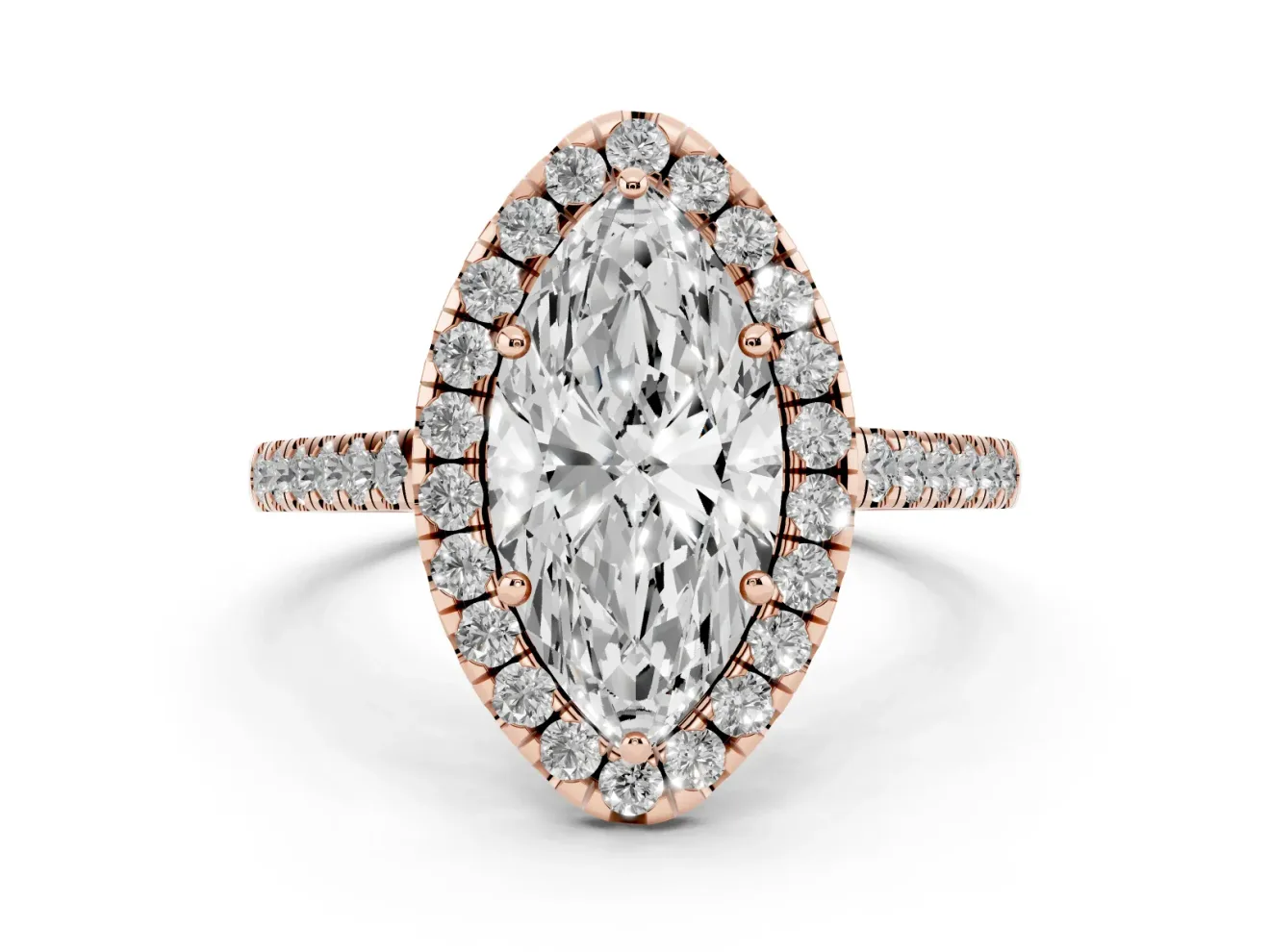 Marquise Halo Engagement Ring Setting | Pave Shoulders | Rose Gold