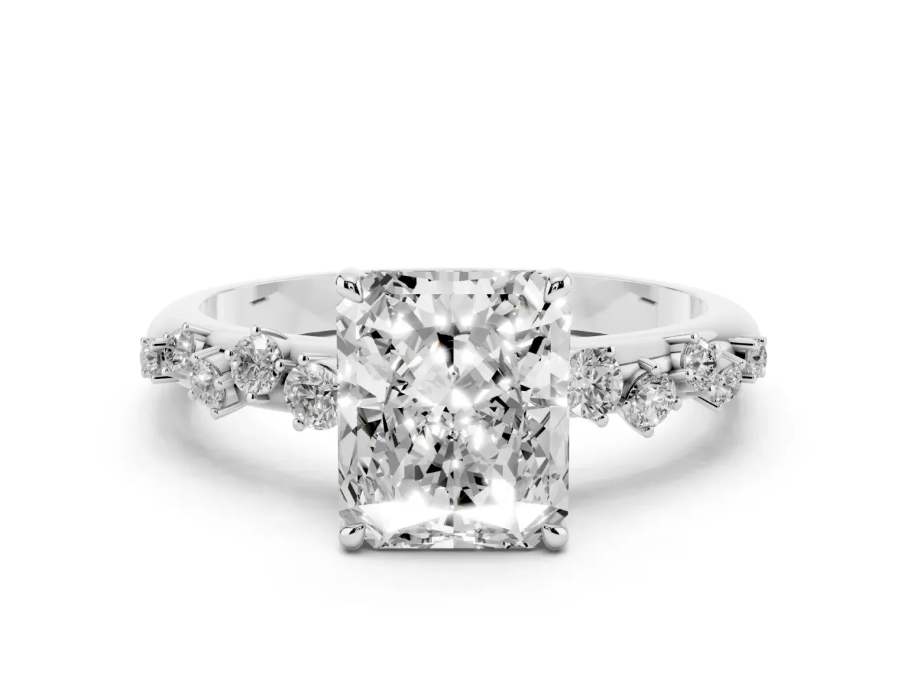 Radiant Cut Solitaire Engagement Ring Setting | Graduated Scattered Accents | Sterling Silver