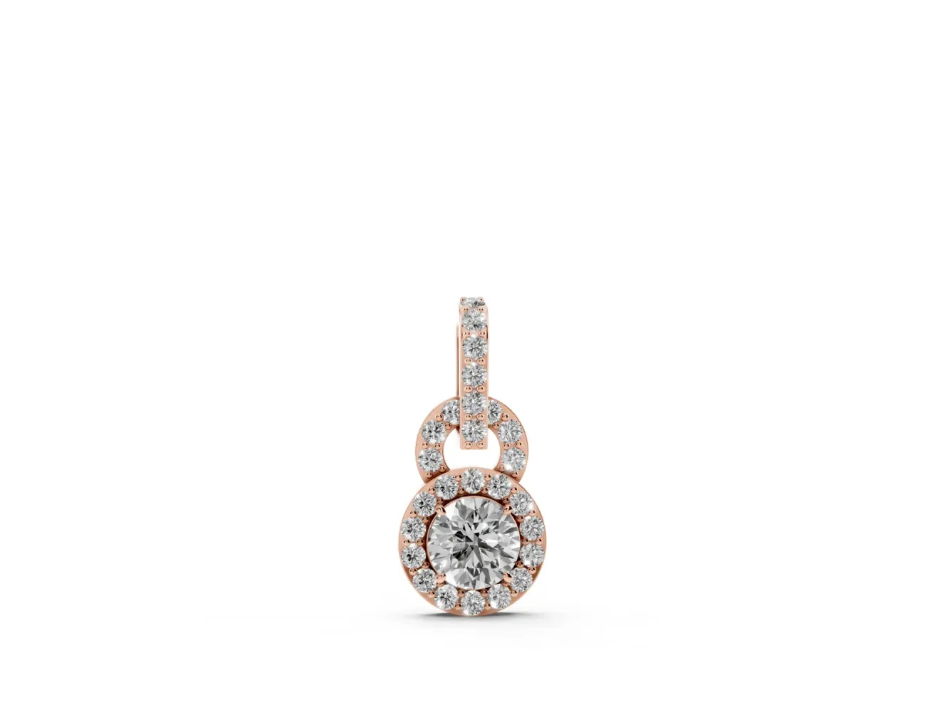 Round Lab-Grown Diamond Pavé Halo Pendant Necklace | Pavé Link and Bail | Rose Gold