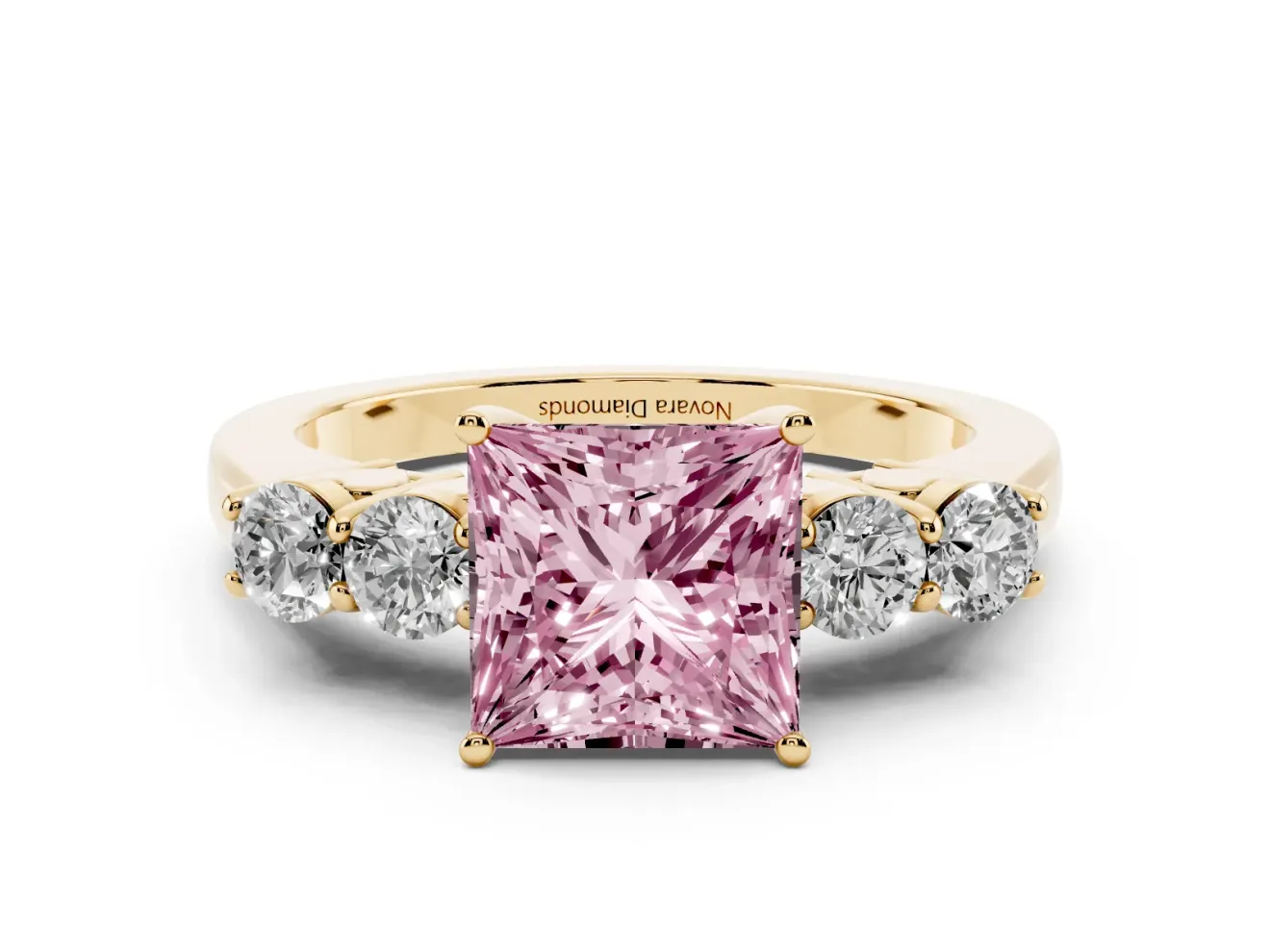 Princess Cut 5 Stone Engagement Ring Setting for a Fancy Pink Lab-Grown Diamond | Yellow Gold
