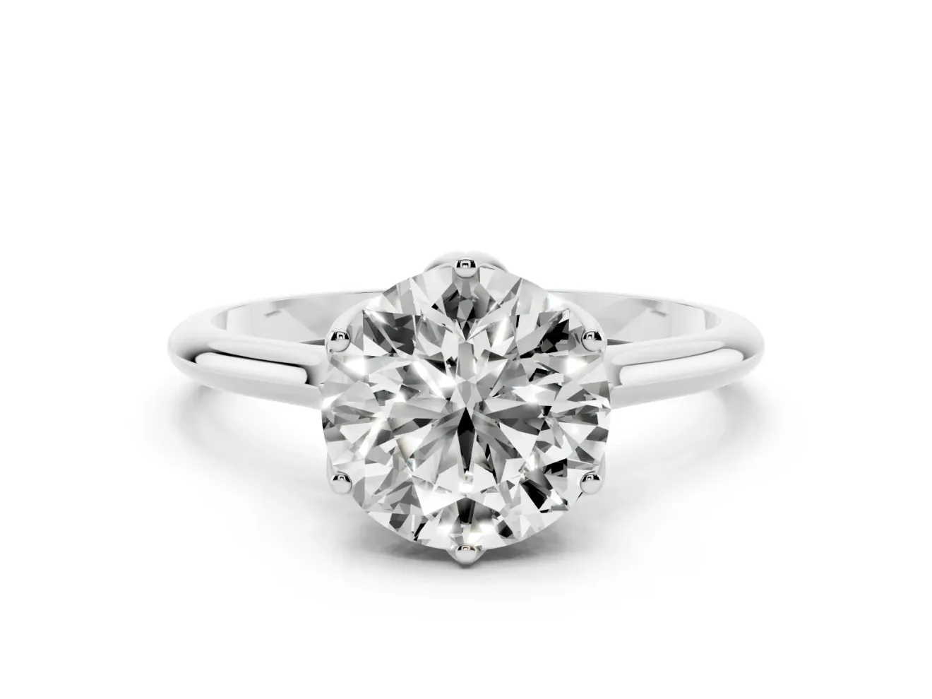 Round Cut Diamond Solitaire Cathedral Ring Set in Silver with Prong Setting