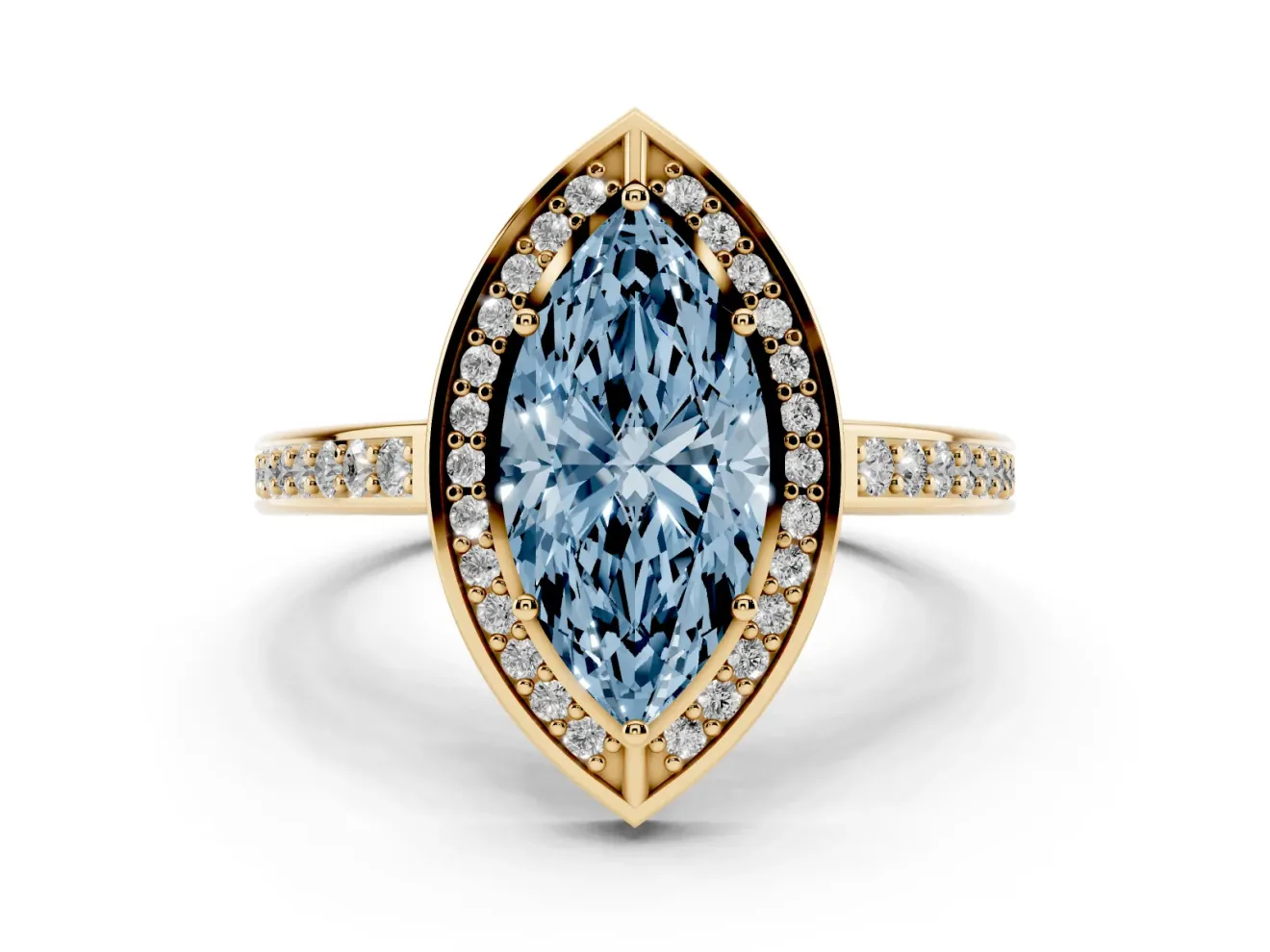 Marquise Sectioned Halo Engagement Ring Setting for a Fancy Blue Lab-Grown Diamond | Yellow Gold