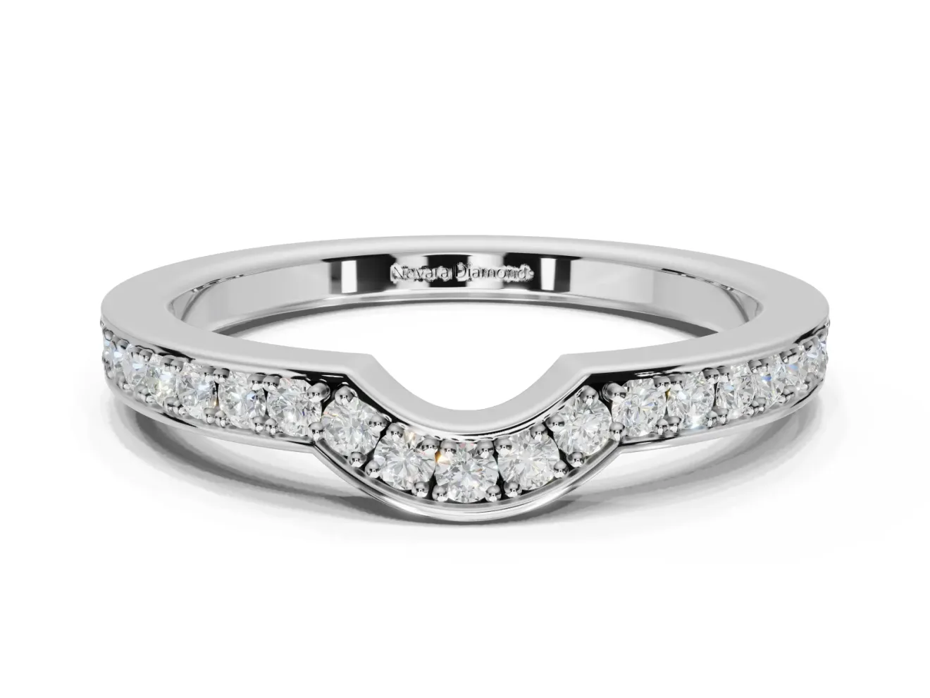 Round Lab-Grown Diamond Pavé Contour Wedding Band | Raised Rails | White Gold