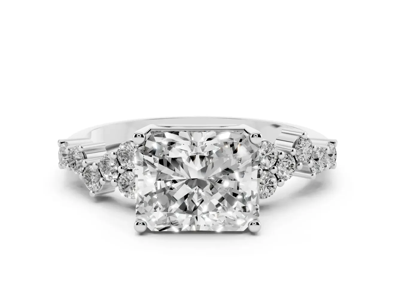 Radiant Cut Scattered Accent Engagement Ring Setting | Slim Band | Platinum