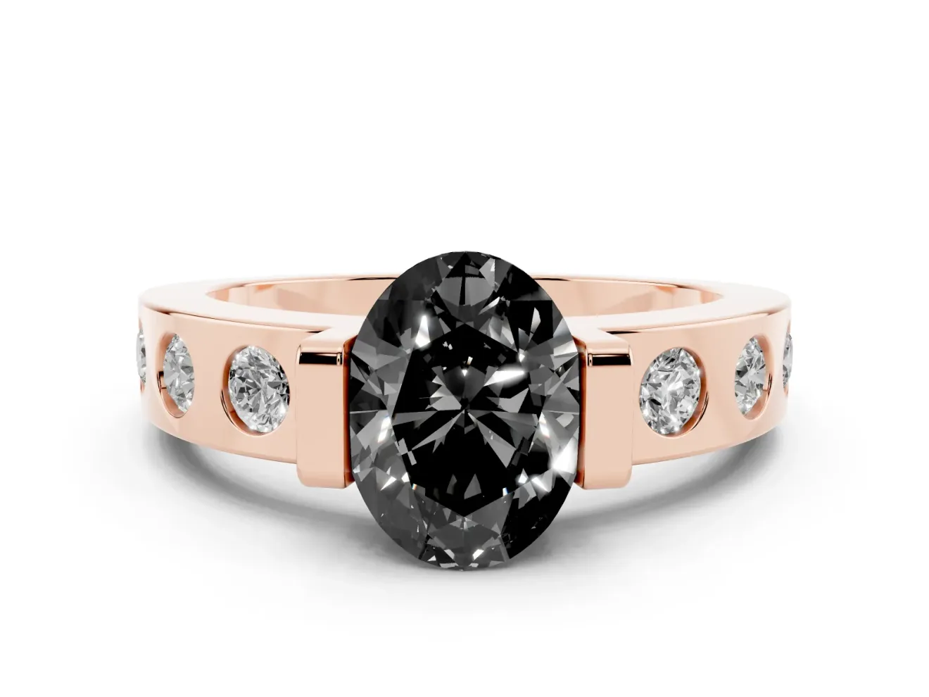 Oval Tension Style Engagement Ring Setting for a Black Center | Flush Set Accents | Rose Gold