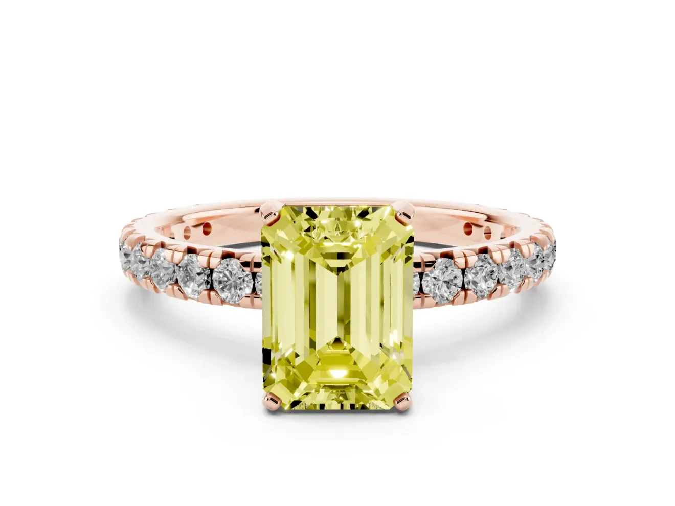 Emerald Cut Pavé Engagement Ring Setting for a Fancy Yellow Lab-Grown Diamond | Rose Gold