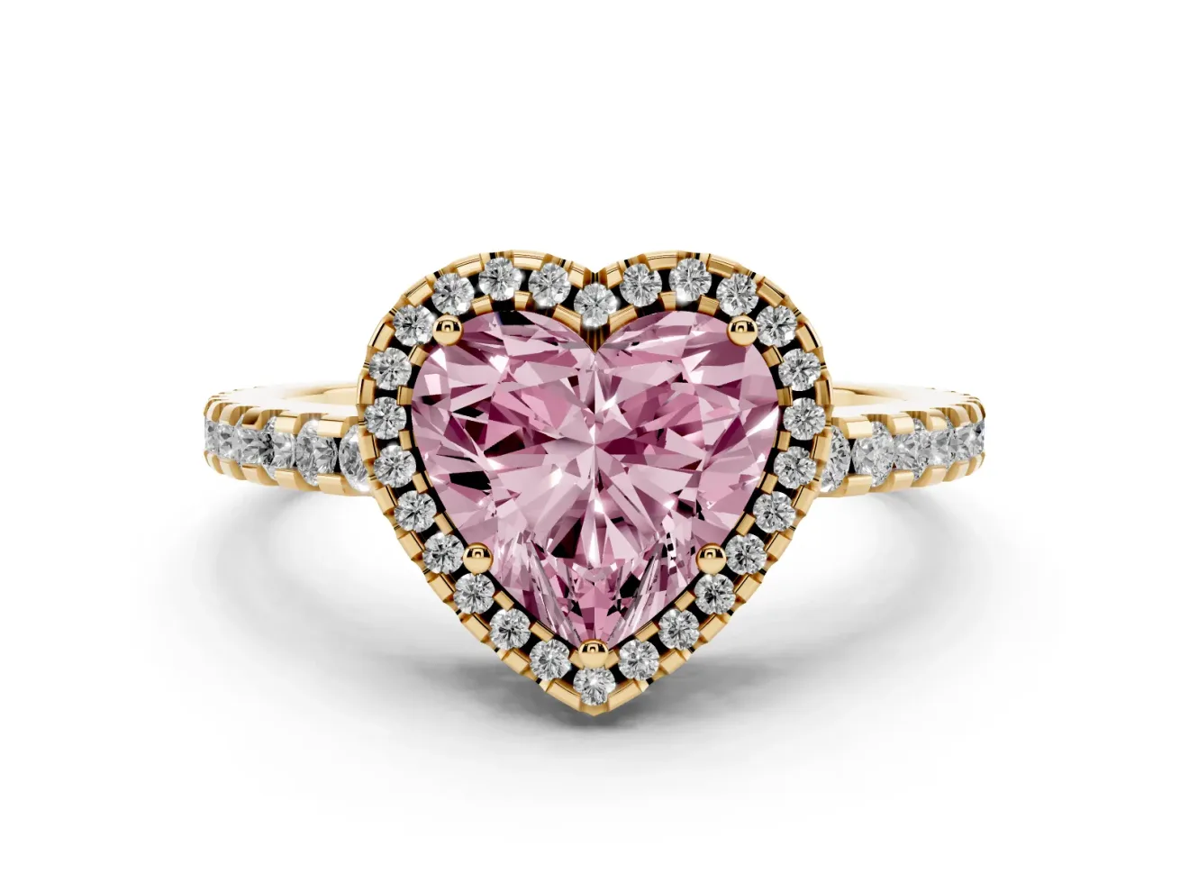 Heart-Shaped Pave Halo Engagement Ring Setting for a Fancy Pink Lab-Grown Diamond | Yellow Gold