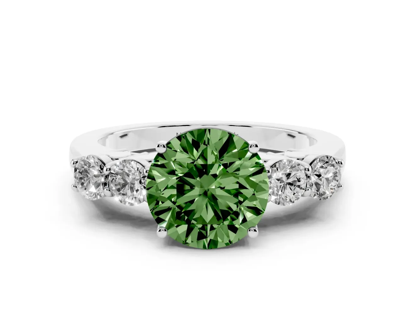 Round 5 Stone Engagement Ring Setting for a Fancy Green Lab-Grown Diamond | Sterling Silver