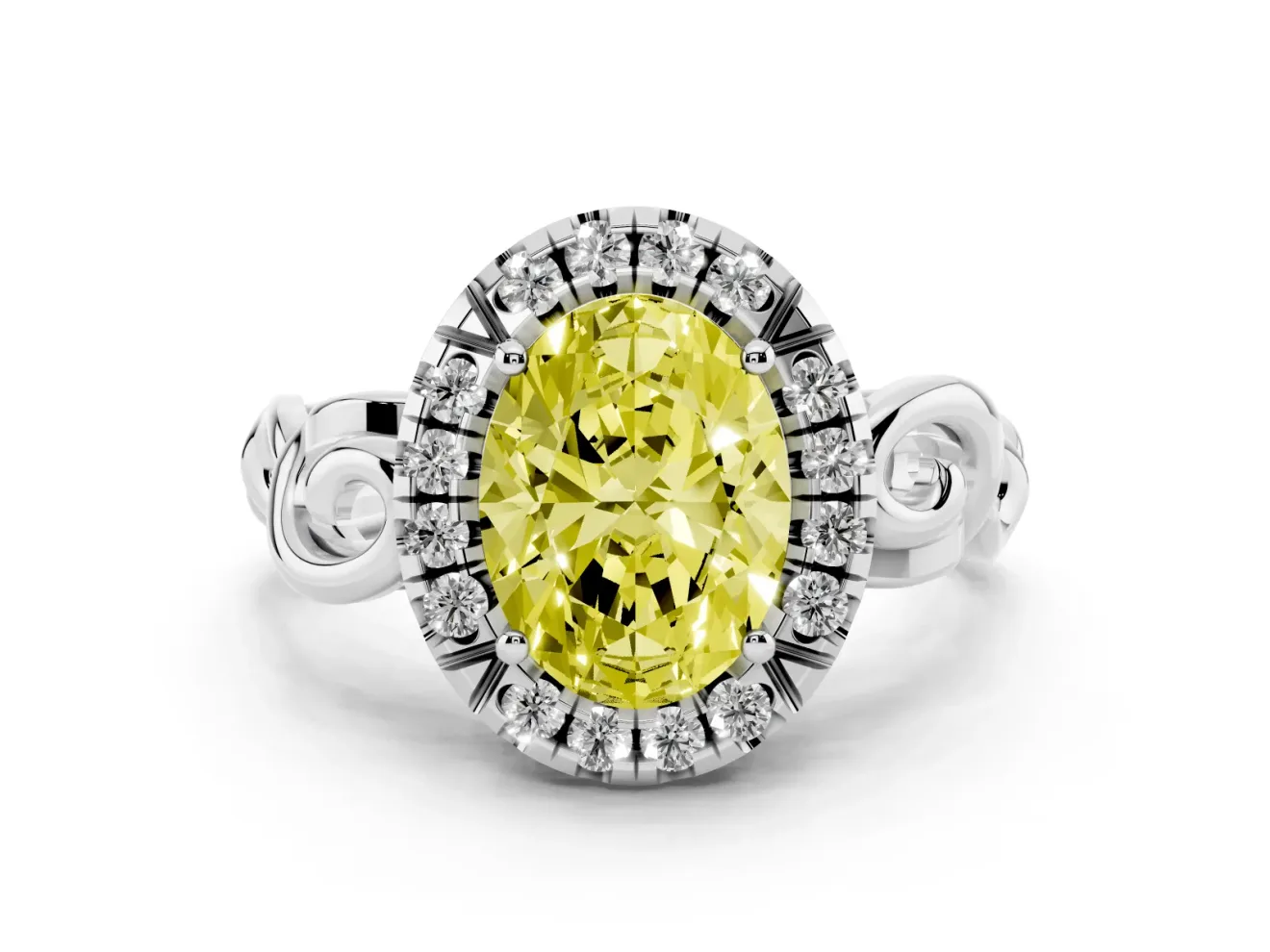 Oval Filigree Halo Engagement Ring Setting for a Fancy Yellow Lab-Grown Diamond | White Gold