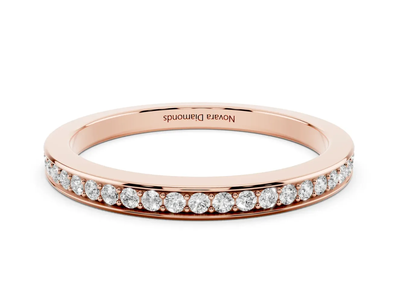 Round Lab-Grown Diamond Low Profile Pavé Wedding Band | Three-Quarter Eternity | Rose Gold