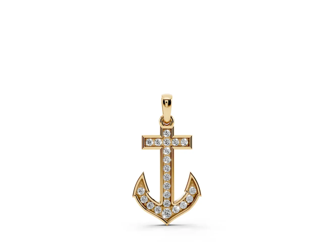 Round Lab-Grown Diamond Pavé Anchor Pendant Necklace | Pointed Flukes | Yellow Gold