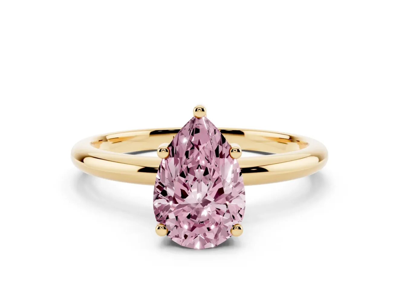 Pear-Shaped Hidden Halo Engagement Ring Setting for a Fancy Pink Lab-Grown Diamond | Plain Band | Yellow Gold