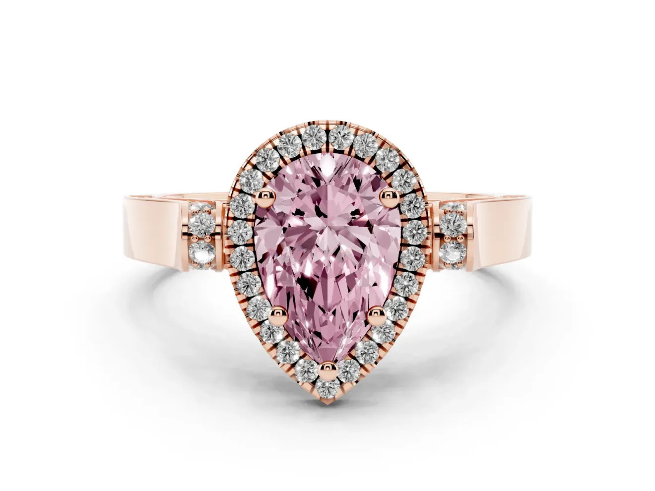 Pear-Shaped Halo Engagement Ring Setting for a Fancy Pink Lab-Grown Diamond | Pavé Panel Shoulders | Rose Gold