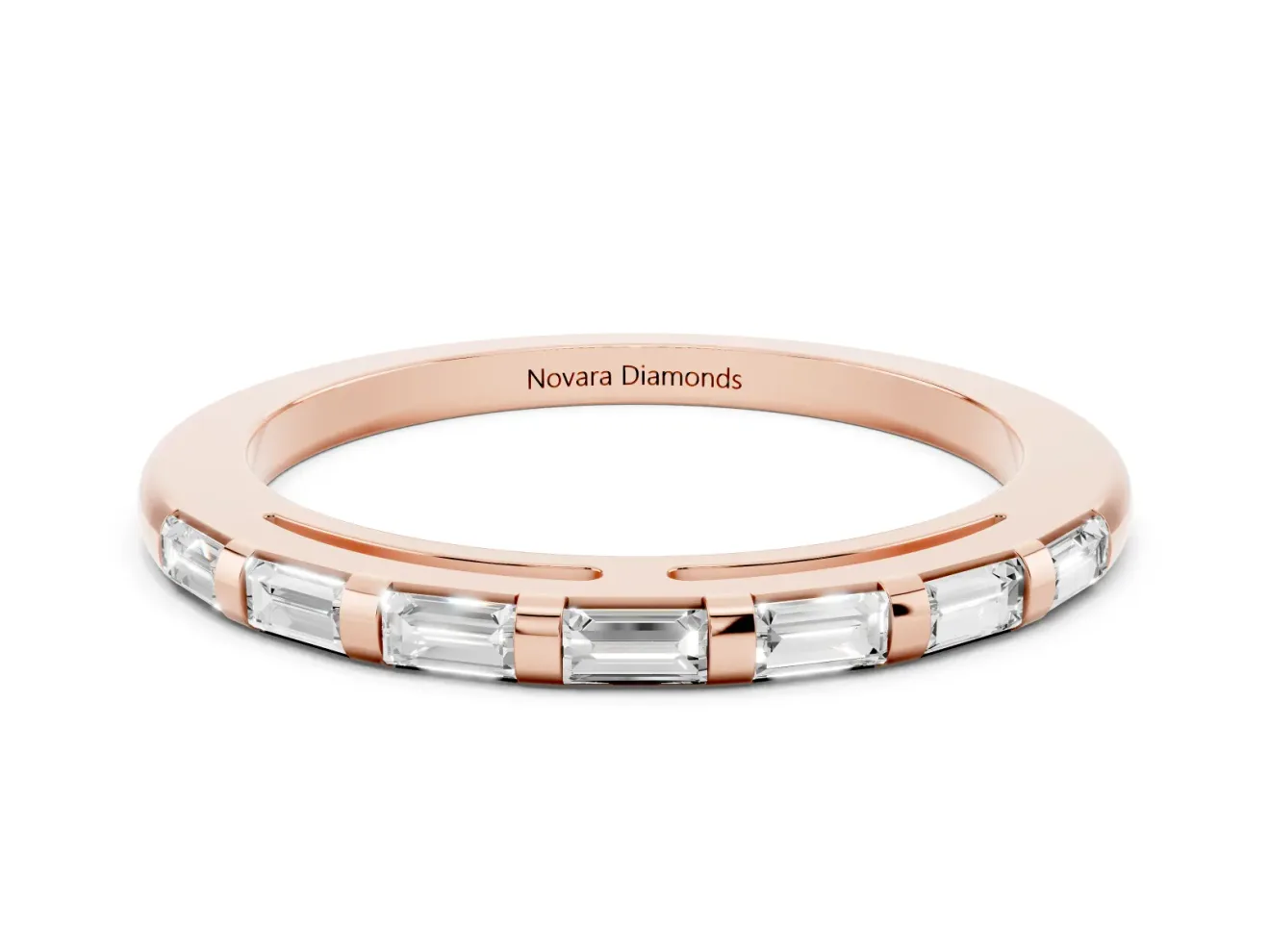 Baguette Diamond Continuous Channel Eternity Band Set in Rose gold with Polished Walls