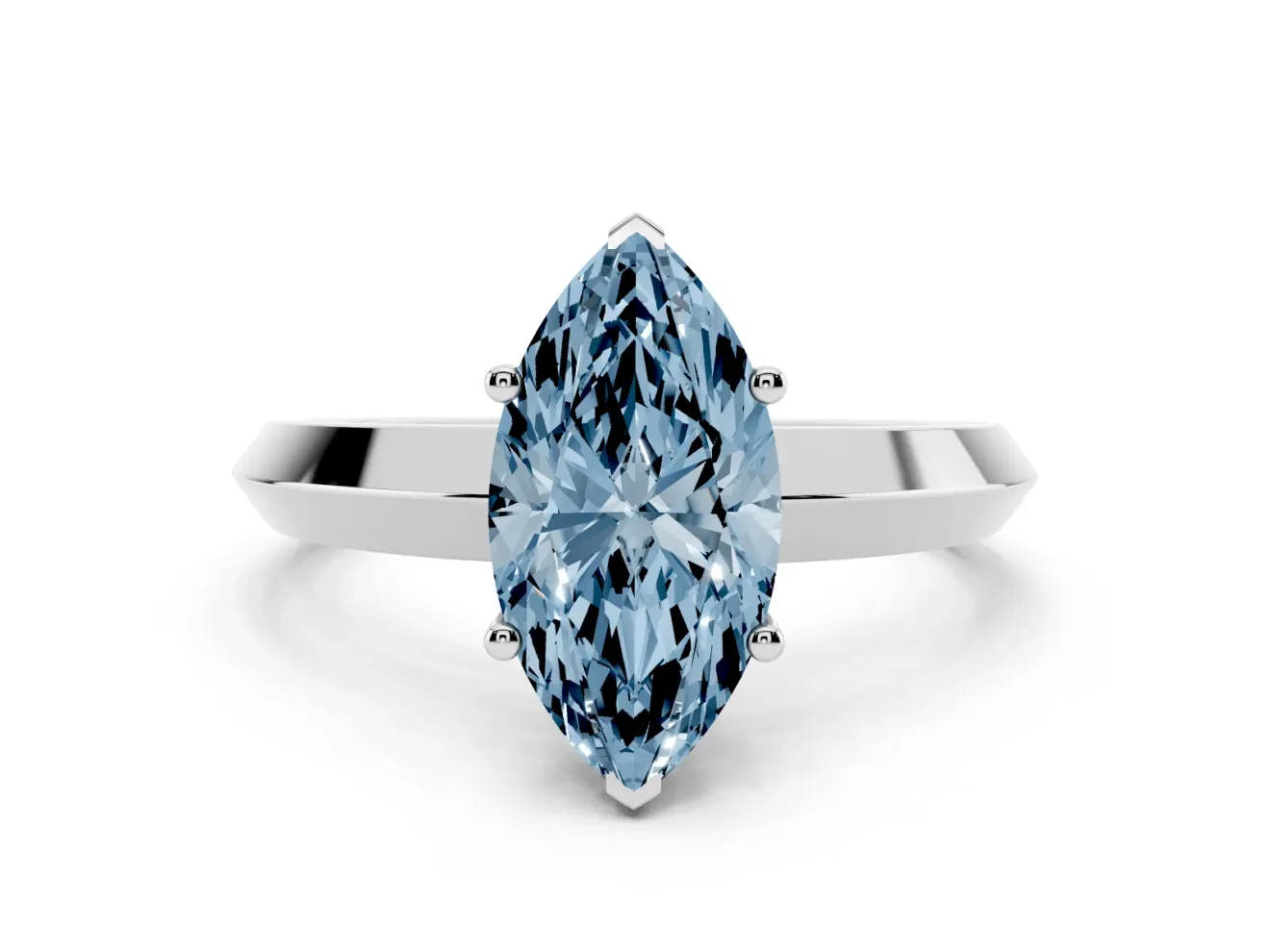 Fancy Blue Marquise Cut Diamond Solitaire Engagement Ring Set in Platinum with Flat Band and Prong Setting