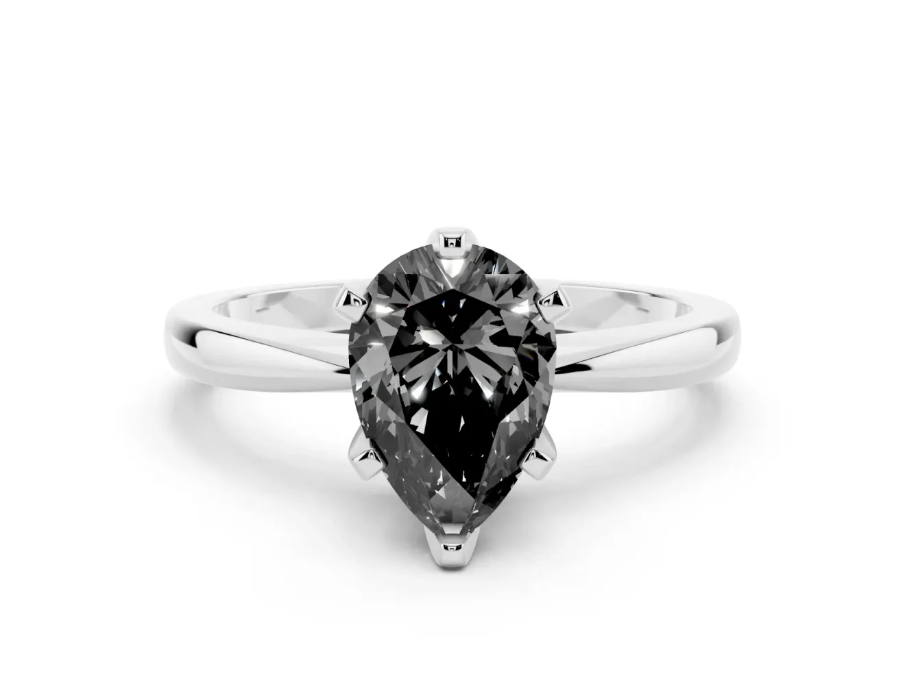 Fancy Black Pear Cut Diamond Solitaire Engagement Ring Set in Silver with Slim Tapered Solitaire Band