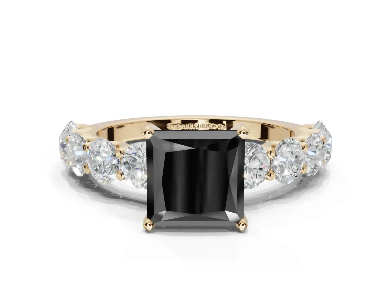 Princess Cut Side Stone Engagement Ring Setting for a Black Center | Yellow Gold