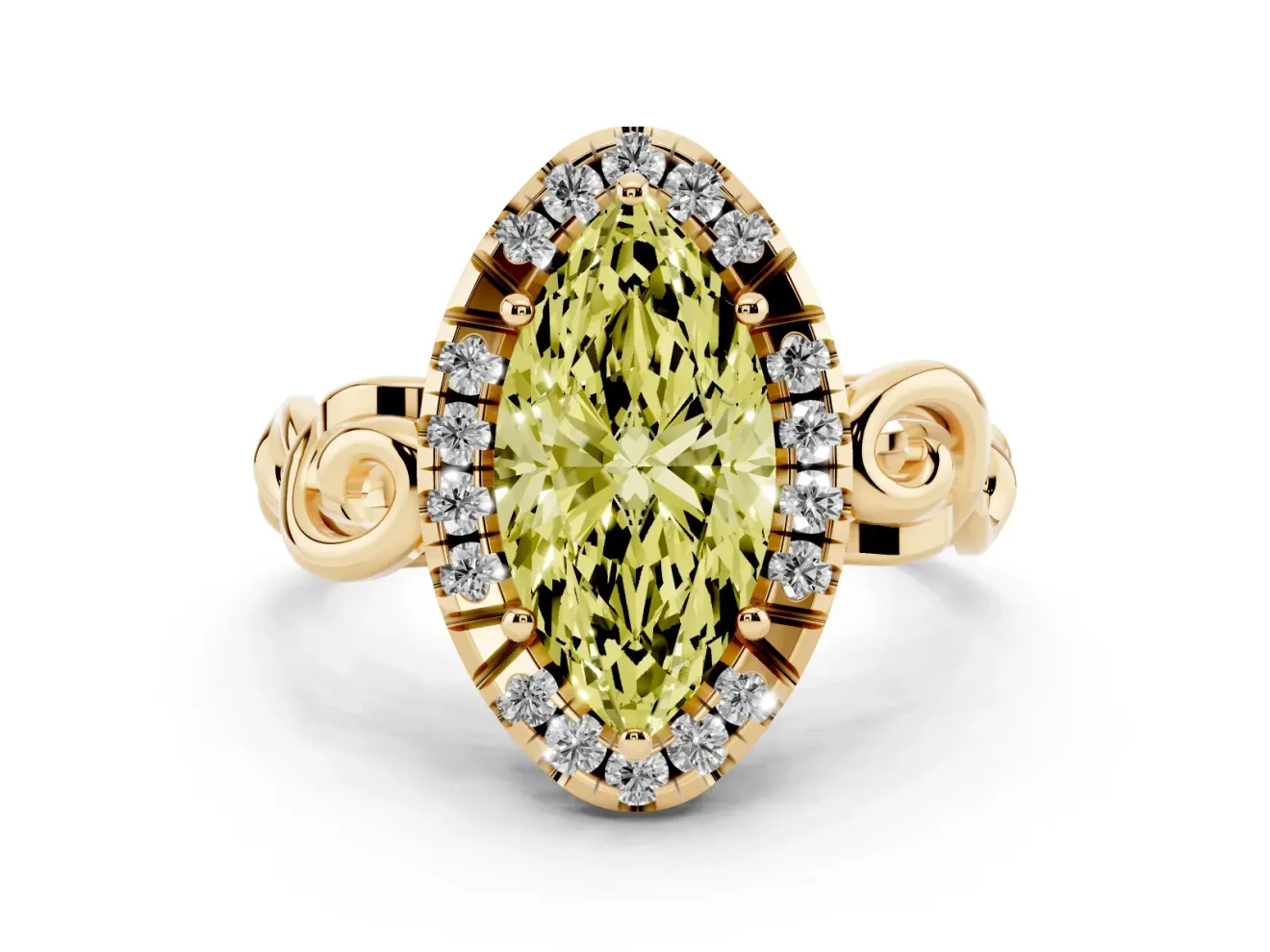 Marquise Filigree Halo Engagement Ring Setting for a Fancy Yellow Lab-Grown Diamond | Yellow Gold