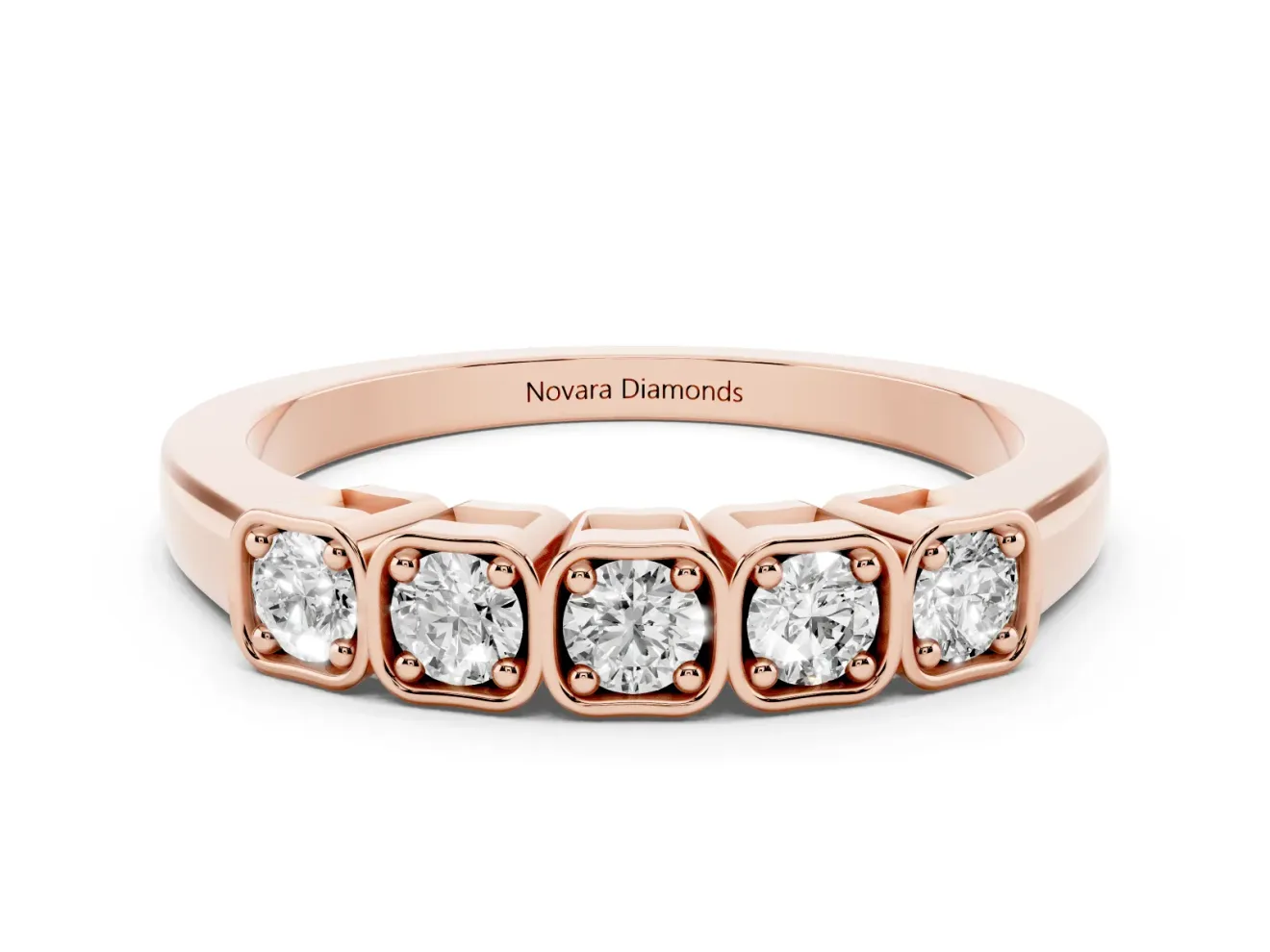 Round Lab-Grown Diamond Five-Stone Wedding Band | Cushion-Square Frames | Rose Gold