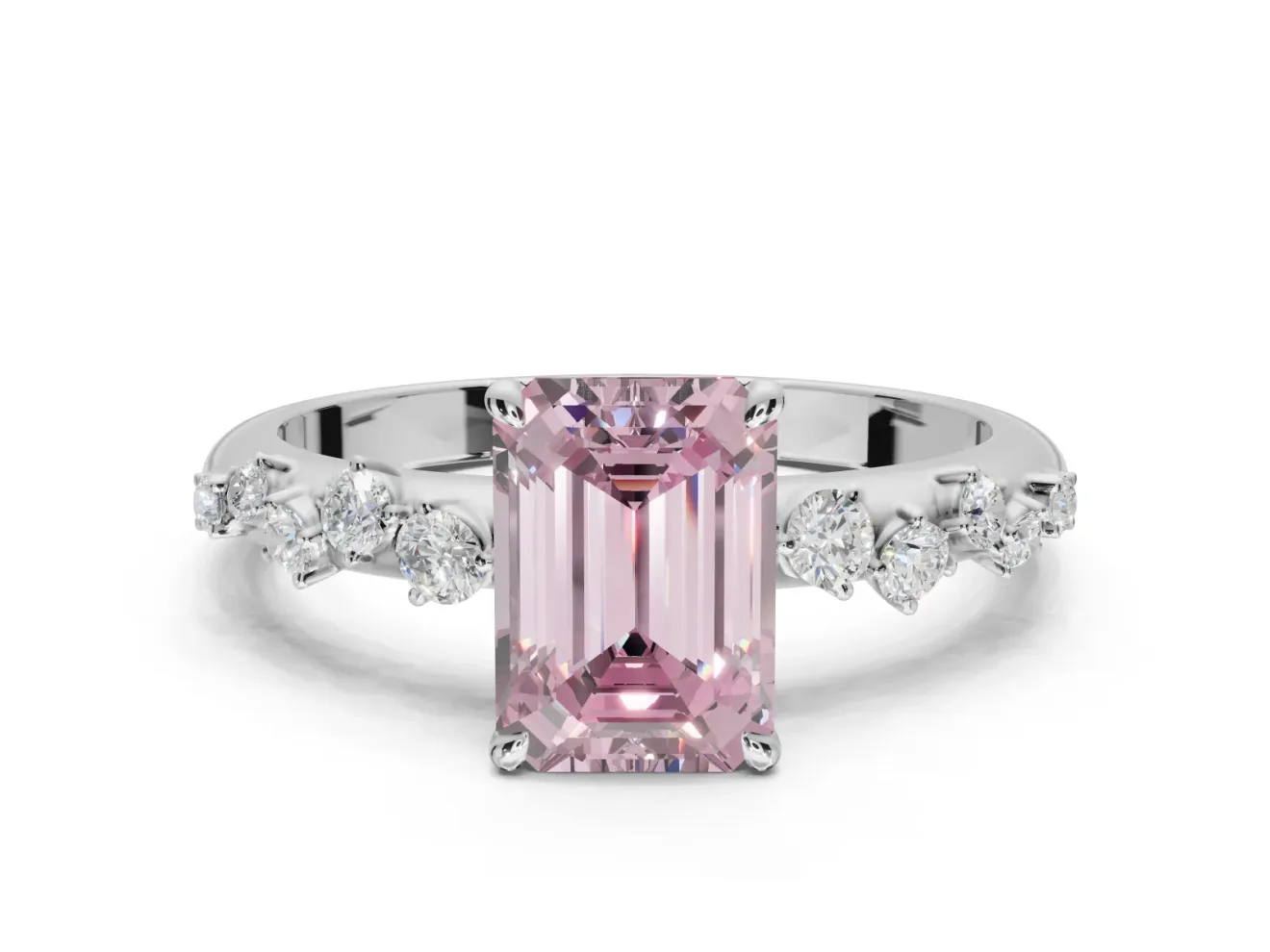 Emerald Cut Graduated Solitaire Engagement Ring Setting for a Fancy Pink Lab-Grown Diamond | Platinum