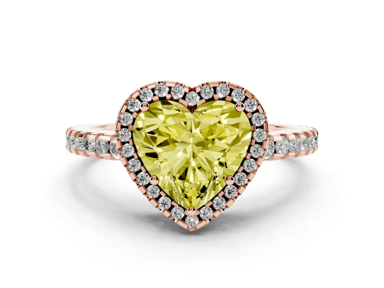 Heart-Shaped Pave Halo Engagement Ring Setting for a Fancy Yellow Lab-Grown Diamond | Rose Gold