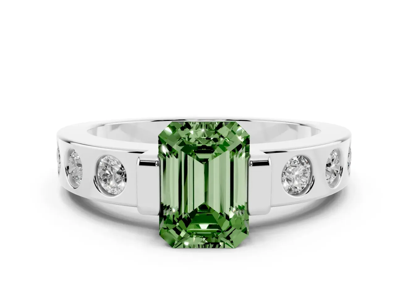 Emerald Cut Tension Style Engagement Ring Setting for a Fancy Green Lab-Grown Diamond | Sterling Silver
