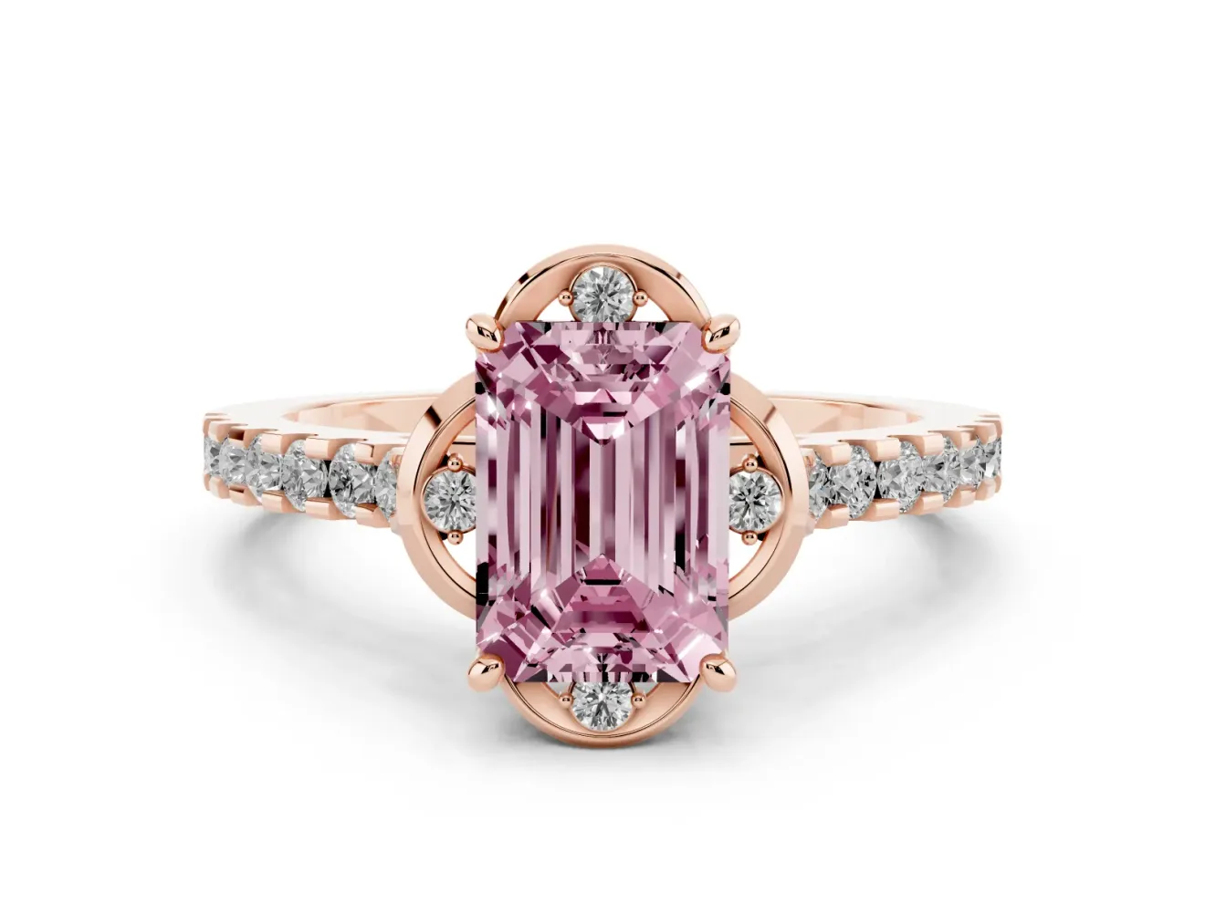 Emerald Cut Floral Petal Engagement Ring Setting for a Fancy Pink Lab-Grown Diamond | Petal Accents | Rose Gold