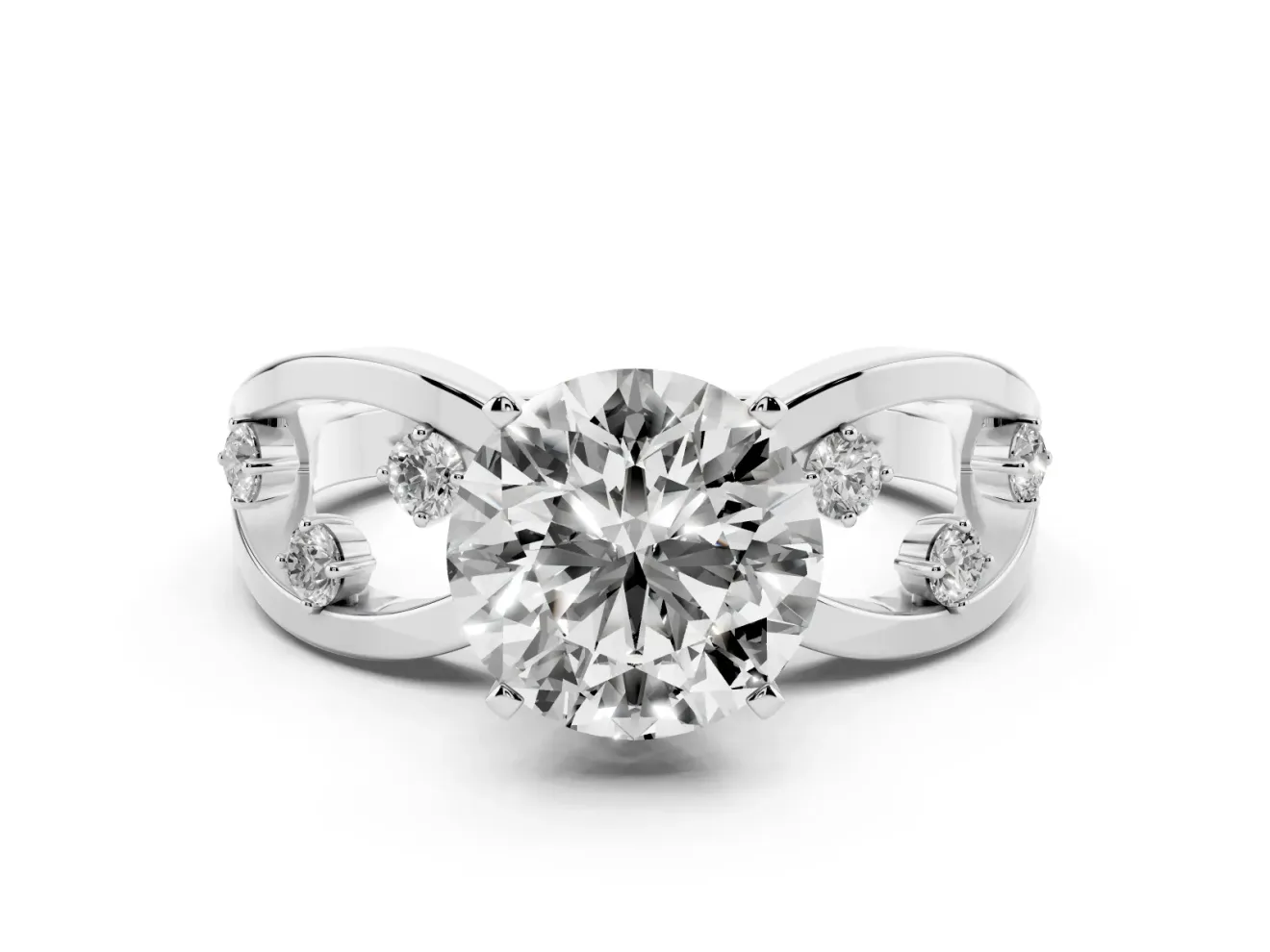 Round Open Loop Engagement Ring Setting | Scattered Accents | Sterling Silver