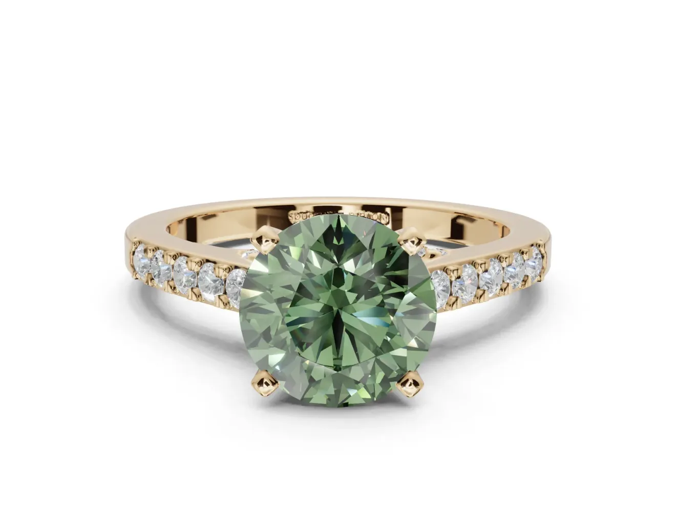 Round Pavé Solitaire Engagement Ring Setting for a Fancy Green Lab-Grown Diamond | Crossover Gallery | Yellow Gold