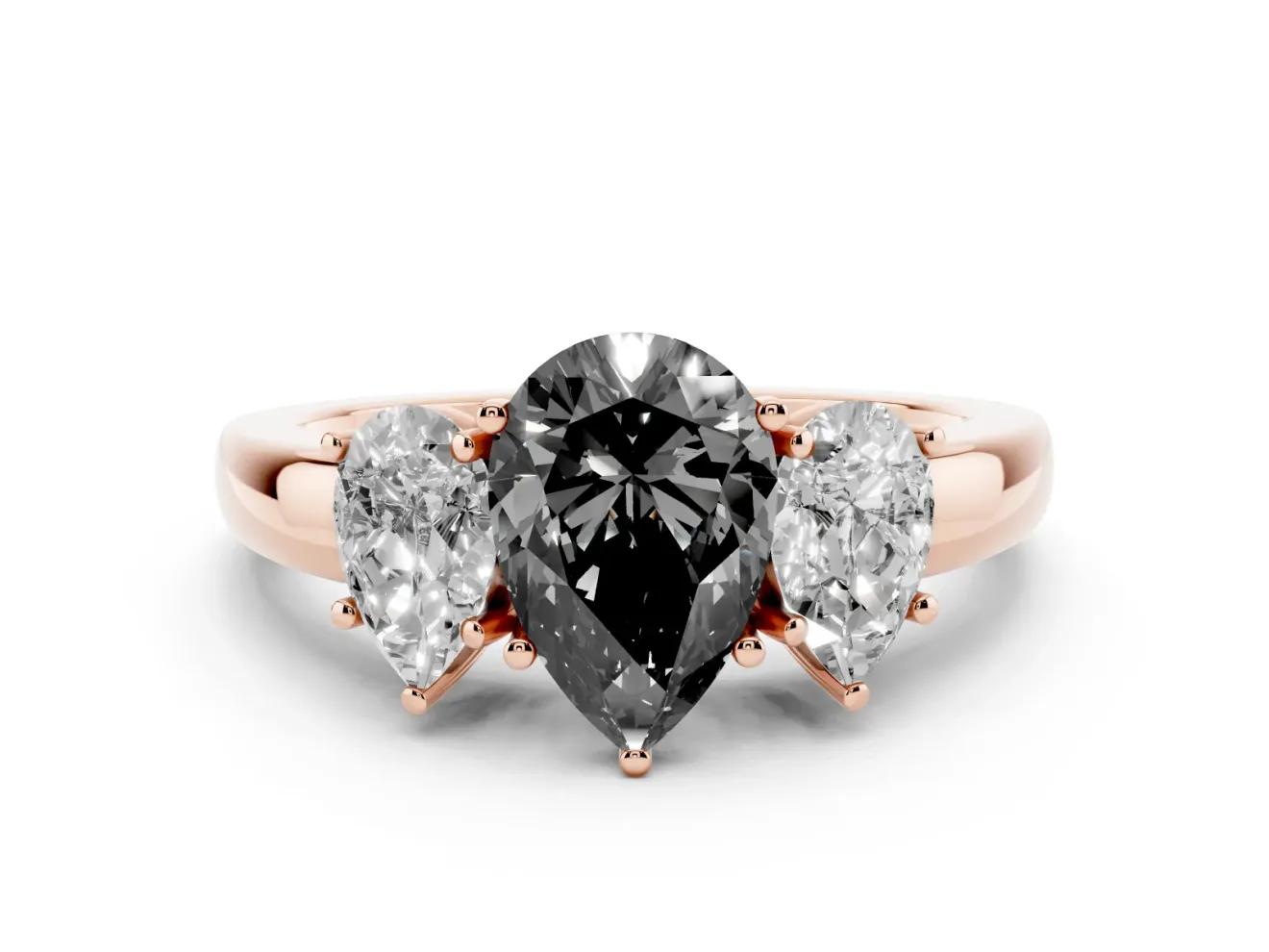 Pear-Shaped Three Stone Engagement Ring Setting for a Black Center | Plain Band | Rose Gold