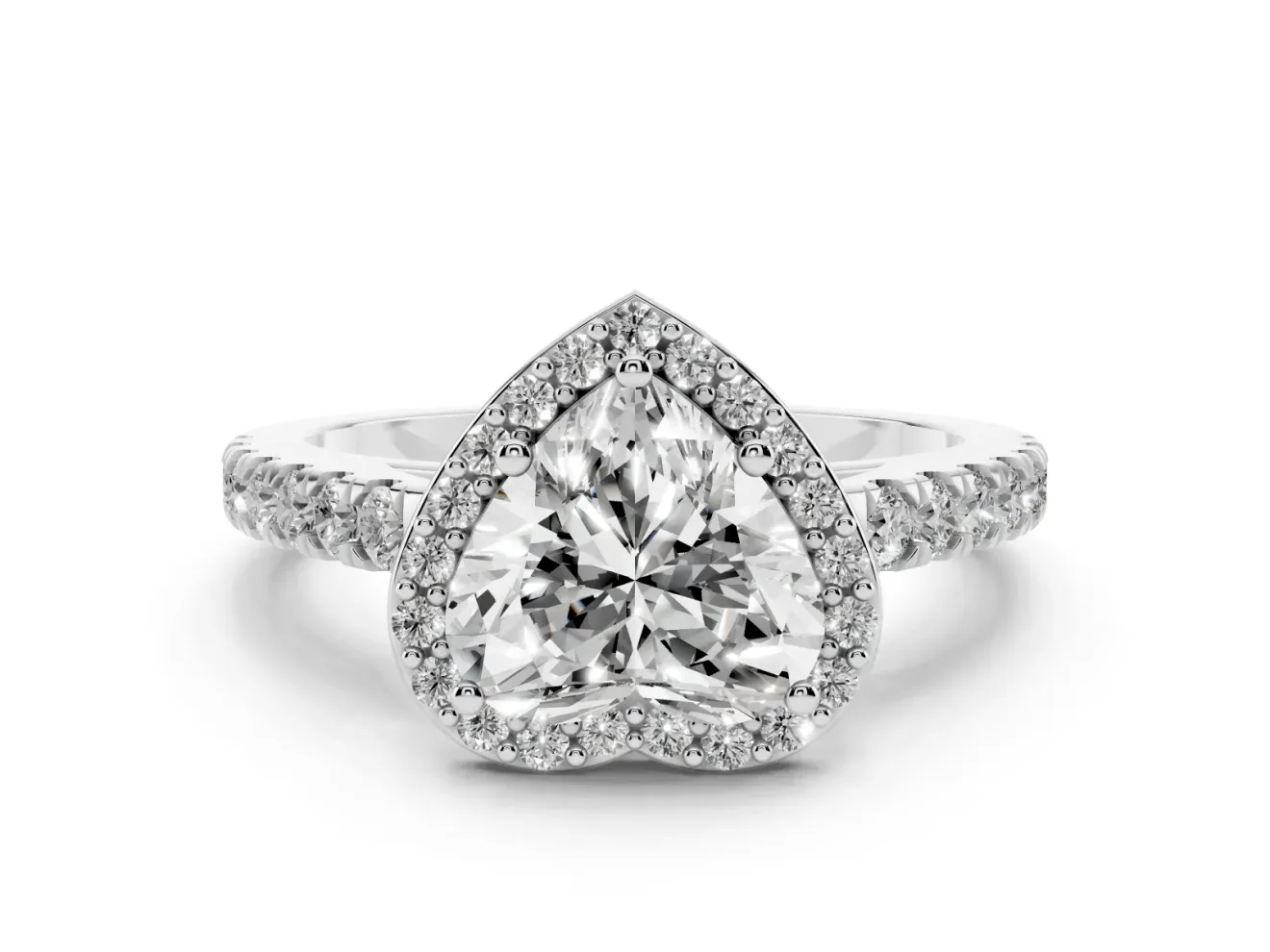 Heart-Shaped Halo Pavé Engagement Ring Setting | Single Row Shoulders | White Gold