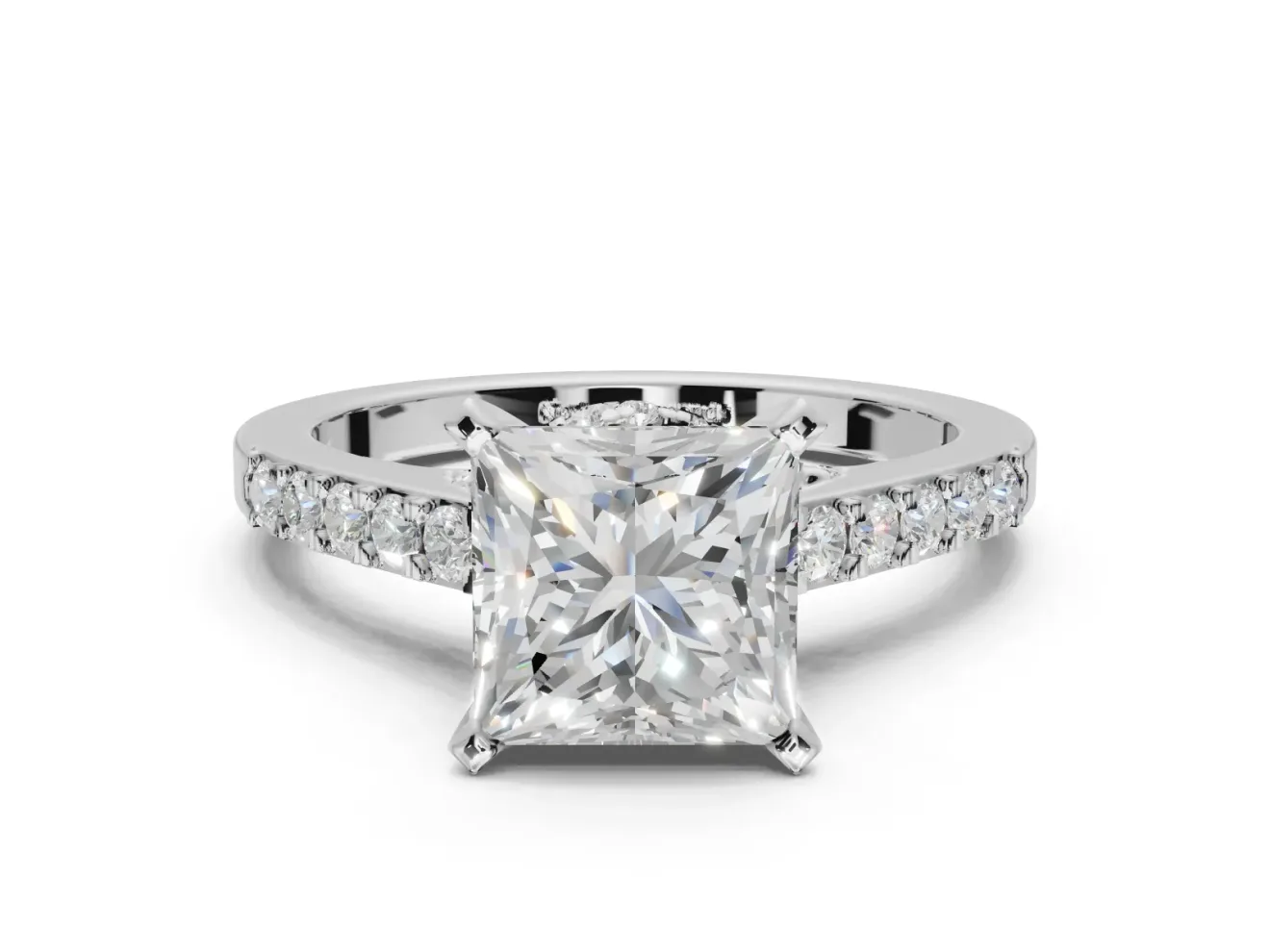 Princess Cut Pavé Solitaire Engagement Ring Setting | Crossover Gallery | Sterling Silver