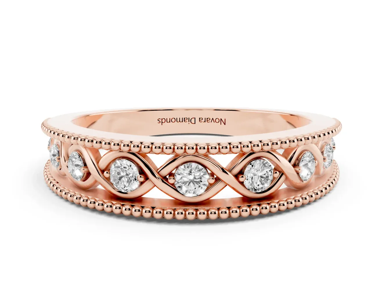 Round Lab-Grown Diamond Vintage Twisted Openwork Wedding Band | Milgrain Edges | Rose Gold