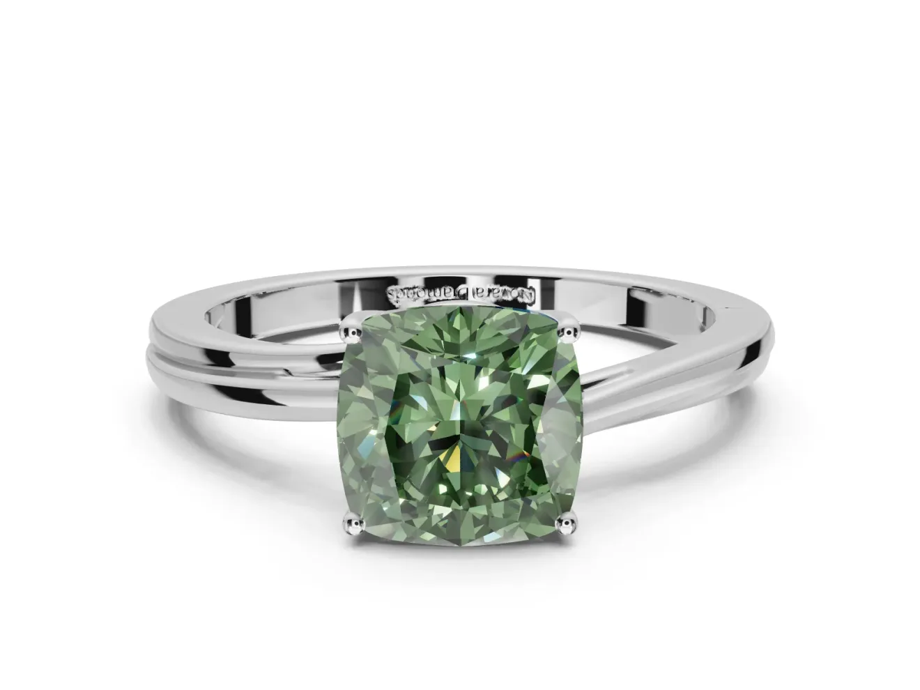 Cushion Cut Bypass Solitaire Engagement Ring Setting for a Fancy Green Lab-Grown Diamond | Sterling Silver