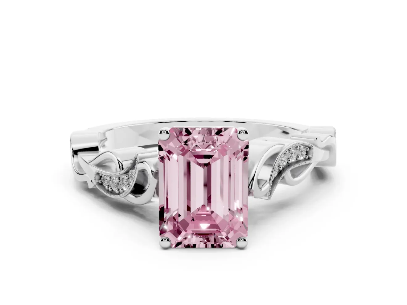 Emerald Cut Vine Engagement Ring Setting for a Fancy Pink Lab-Grown Diamond | White Gold