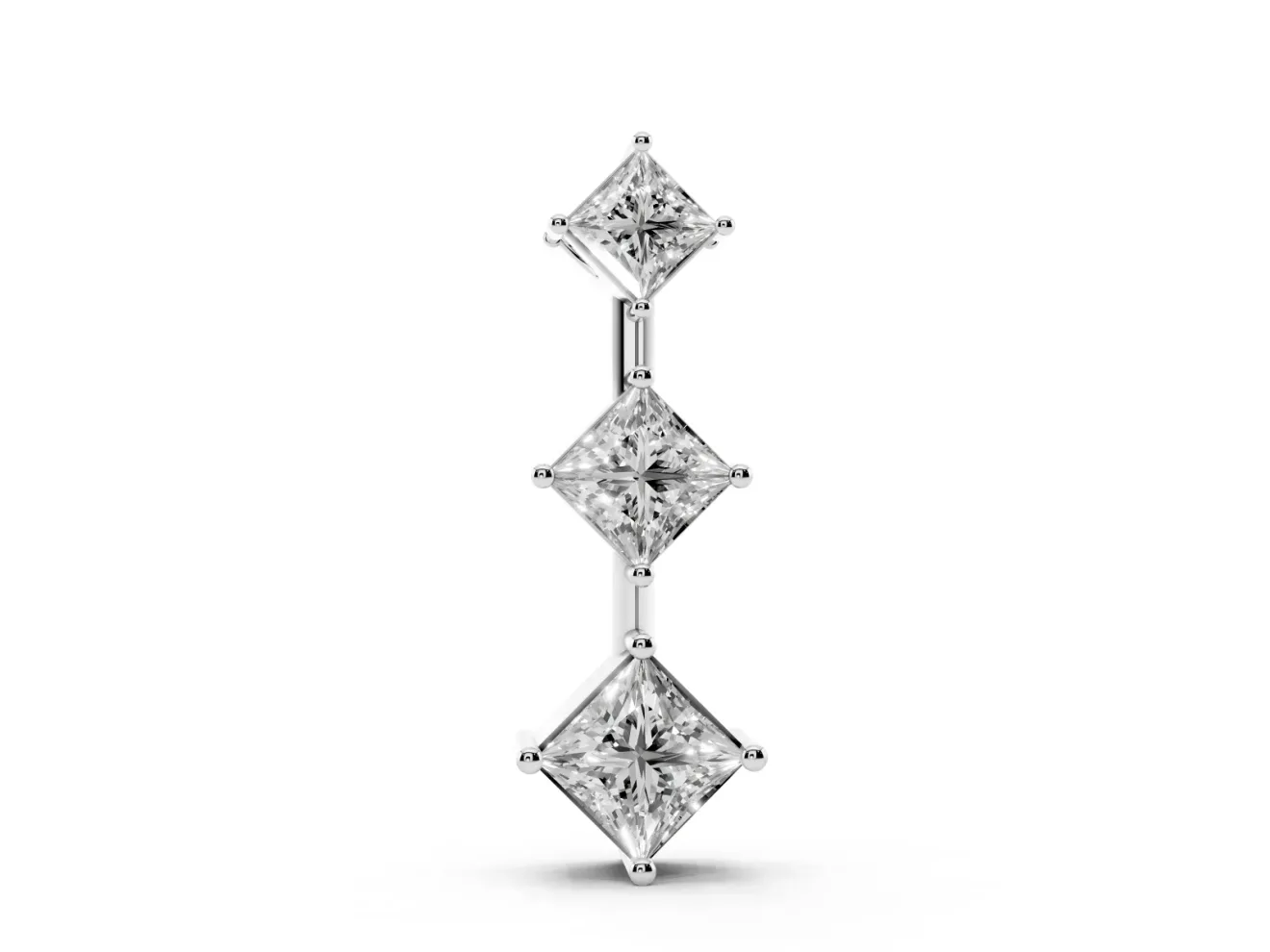 Princess Cut Lab-Grown Diamond Three-Stone Pendant Necklace | Set on Point | White Gold