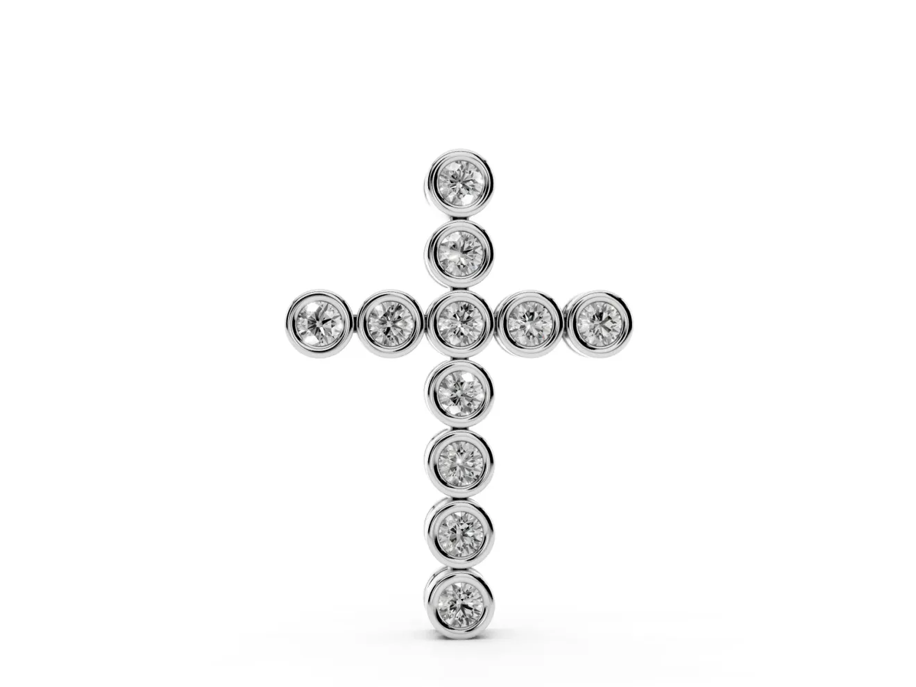 Round Lab-Grown Diamond Bezel Cross Pendant Necklace | Linked Round Bezels | Sterling Silver